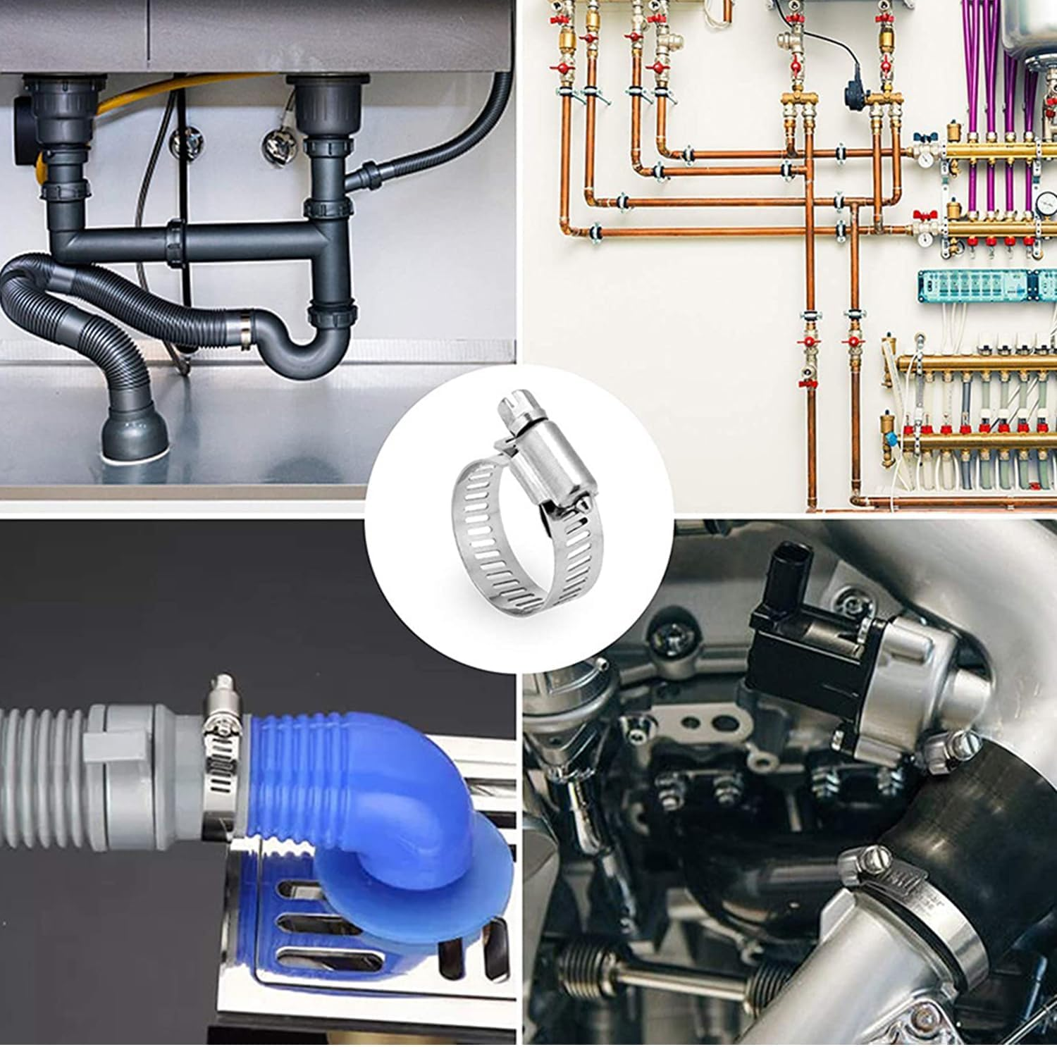 50Pcs Assorted Sizes Hose Clamps Kit, 304 Stainless Steel Adjustable 6-29Mm Range, Worm Gear Hose Clamp Perfect for Plumbing Automotive and Mechanical Applications