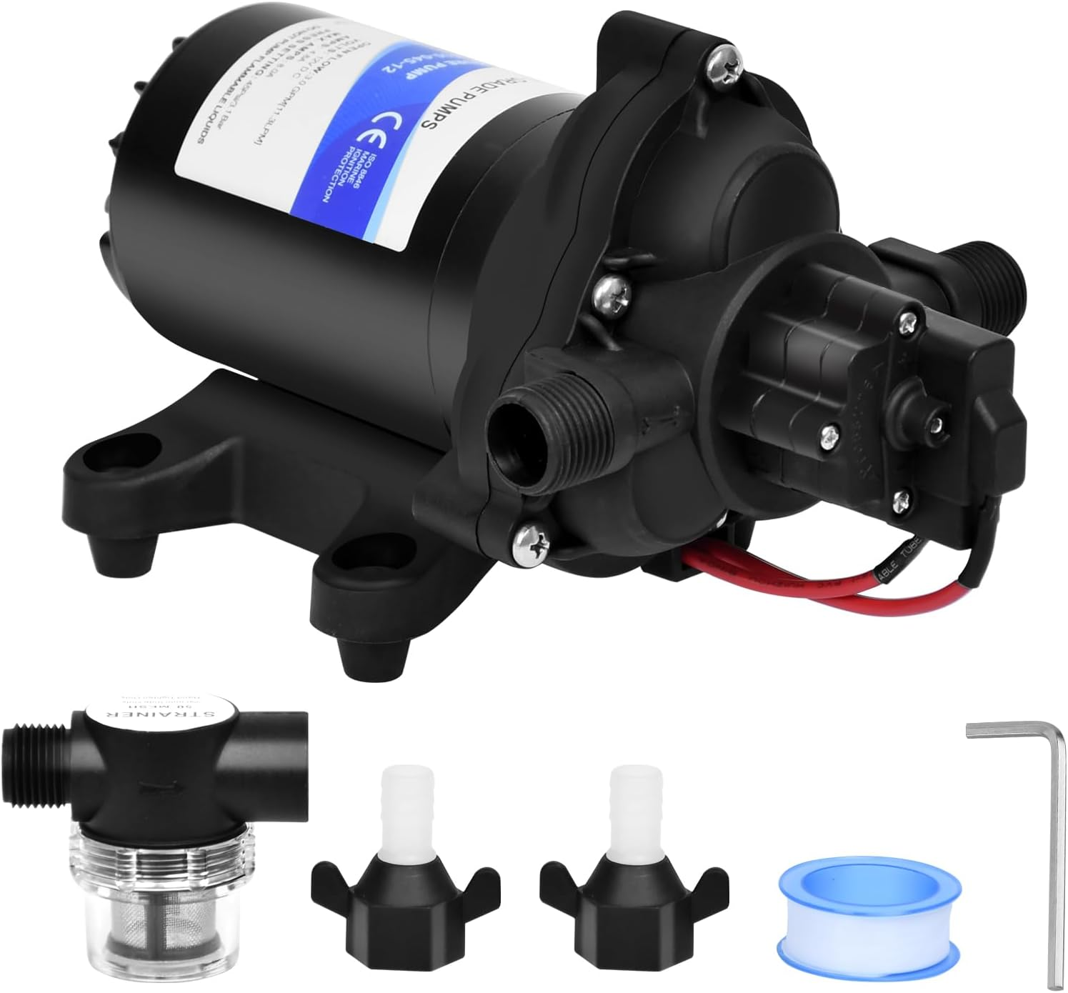 RV Fresh Water Pump,3.0Gpm 45 PSI Self-Priming Water Pressure Pump,12V Diaphragm Pump with Adjustable Pressure Switch for Yacht,Camper,Marine,Sprinklers,Faucets image number 4