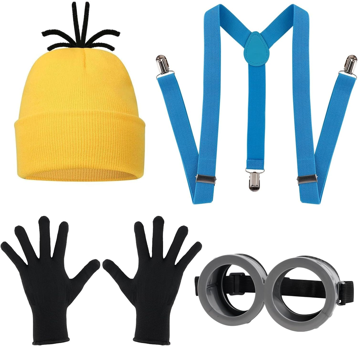 3PCS-5PCS Halloween Costume Accessories Adults Steampunk Goggles Glasses Yellow Beanie Hat Black Gloves for Adults Halloween Cosplay Party