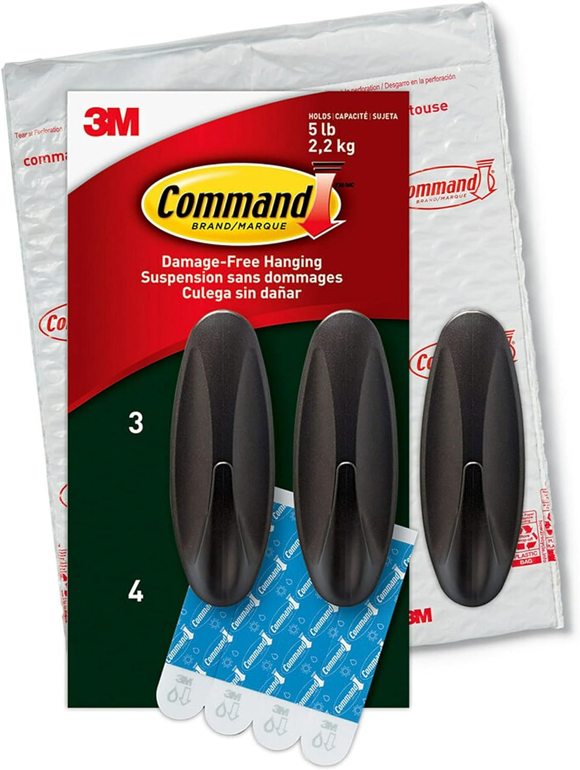 Command Outdoor Metallic Bronze Value Pack, 3 Hooks and 4 Strips, AW083BZ-3NA