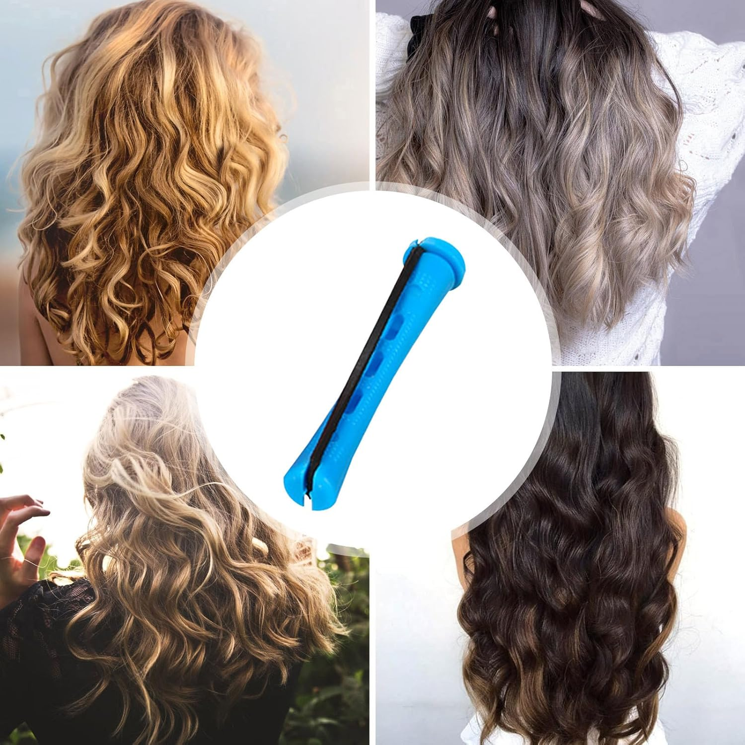 Whnbuij No Heat Hair Curlers | 12X Hair Rollers with Anti-Slip Rubber Bands - Heatless Tool, Portable Styler for Home Use and Travel - Blue image number 6