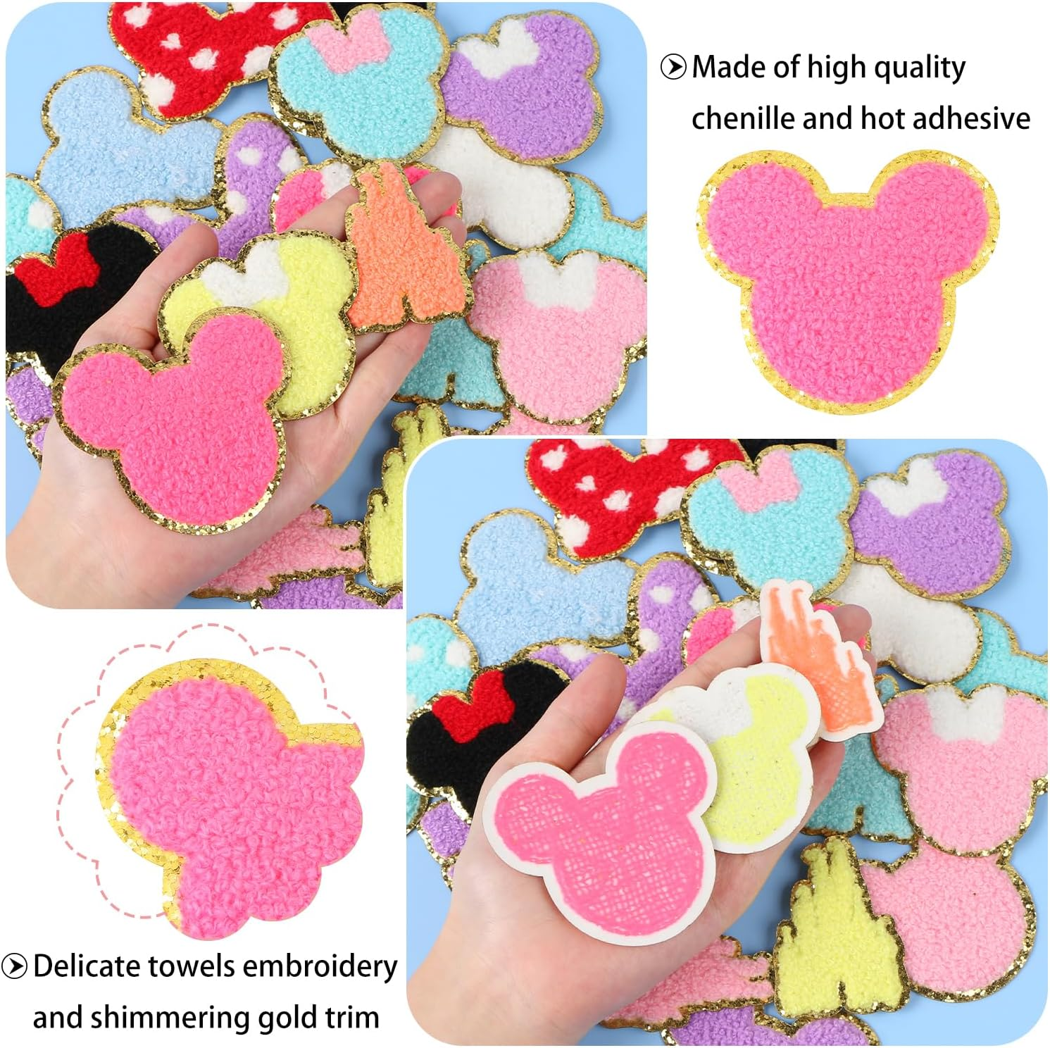 CCOZN 20 PCS Chenille Mouse Head Iron on Patches, Colorful Chenille Castle Bowknot Mouse Embroidered Patches Sew on Embroidered Applique DIY Accessory for Clothing Hats Jackets Backpack Pants image number 5