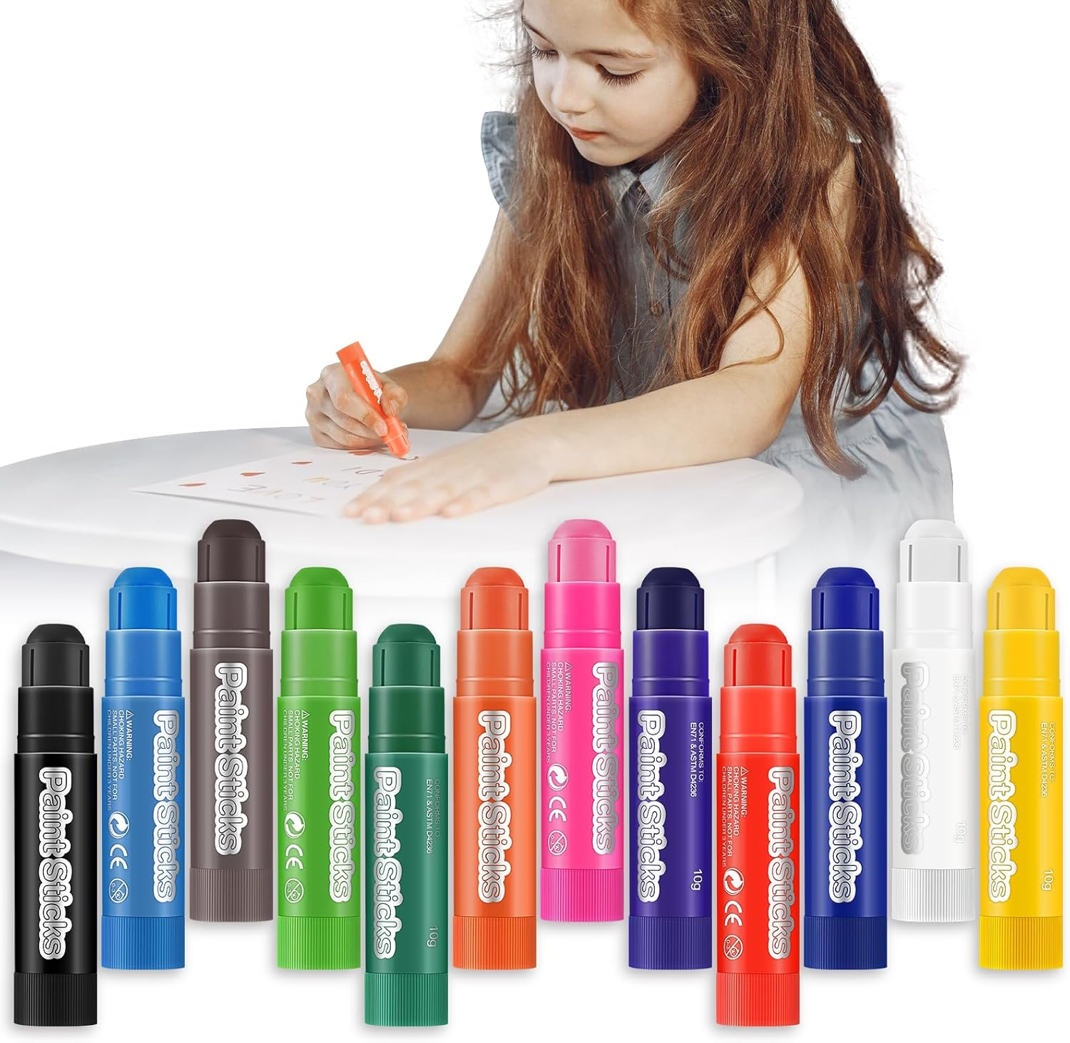 Roizefar Tempera Paint Sticks Kit,12 Colors Paint Sticks, Quick Drying, Safe and Washable Paints Crayons for Kids, Suitable for Paper, Wood, Canvas