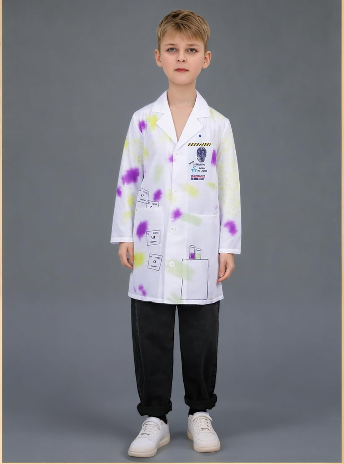 Mad Scientist Costume for Girls Boys Crazy Science Lab Coat Kids Halloween Dress up Costume