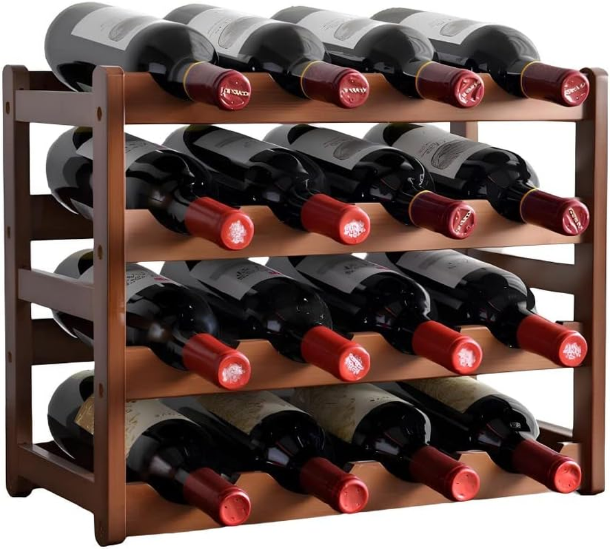 4 Tiers Bamboo Wine Rack, Wooden 16-Bottle Display Wine Bottle Storage Holder, Freestanding Bottle Bar for Home Kitchen Cabinet image number 2