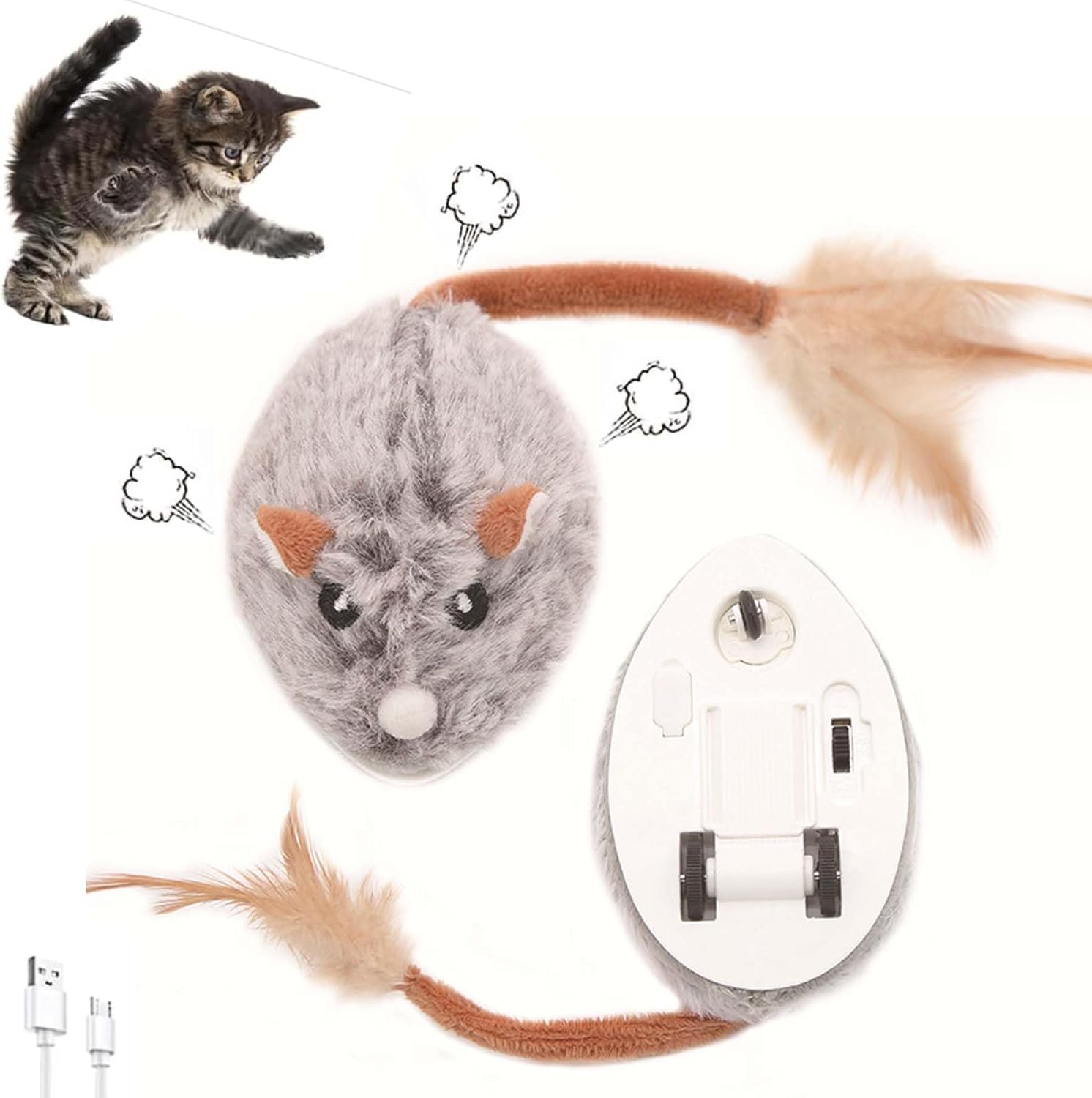 Cat Toy Electric Toy Mice, Mouse Toy, Cat Toy, Toy Mice for Cat, Interactive Toy Mouse with USB Cable for Cat Run and Boredom