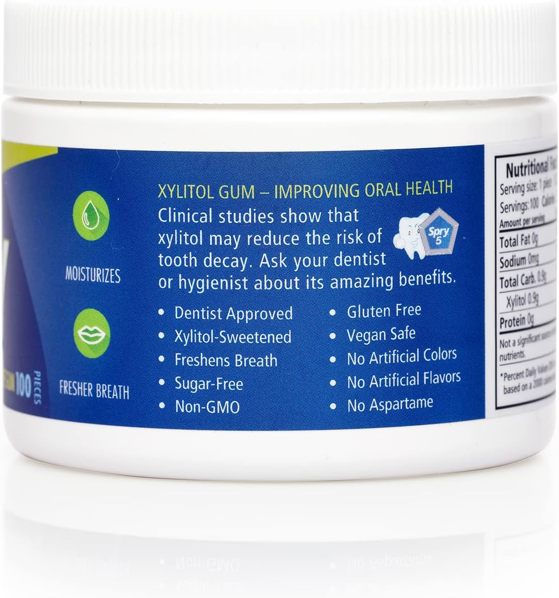 Spry Fresh Natural Xylitol Chewing Gum Dental Defense System Aspartame-Free Sugar Free Gum (Peppermint, 100 Count - Pack of 2) image number 2