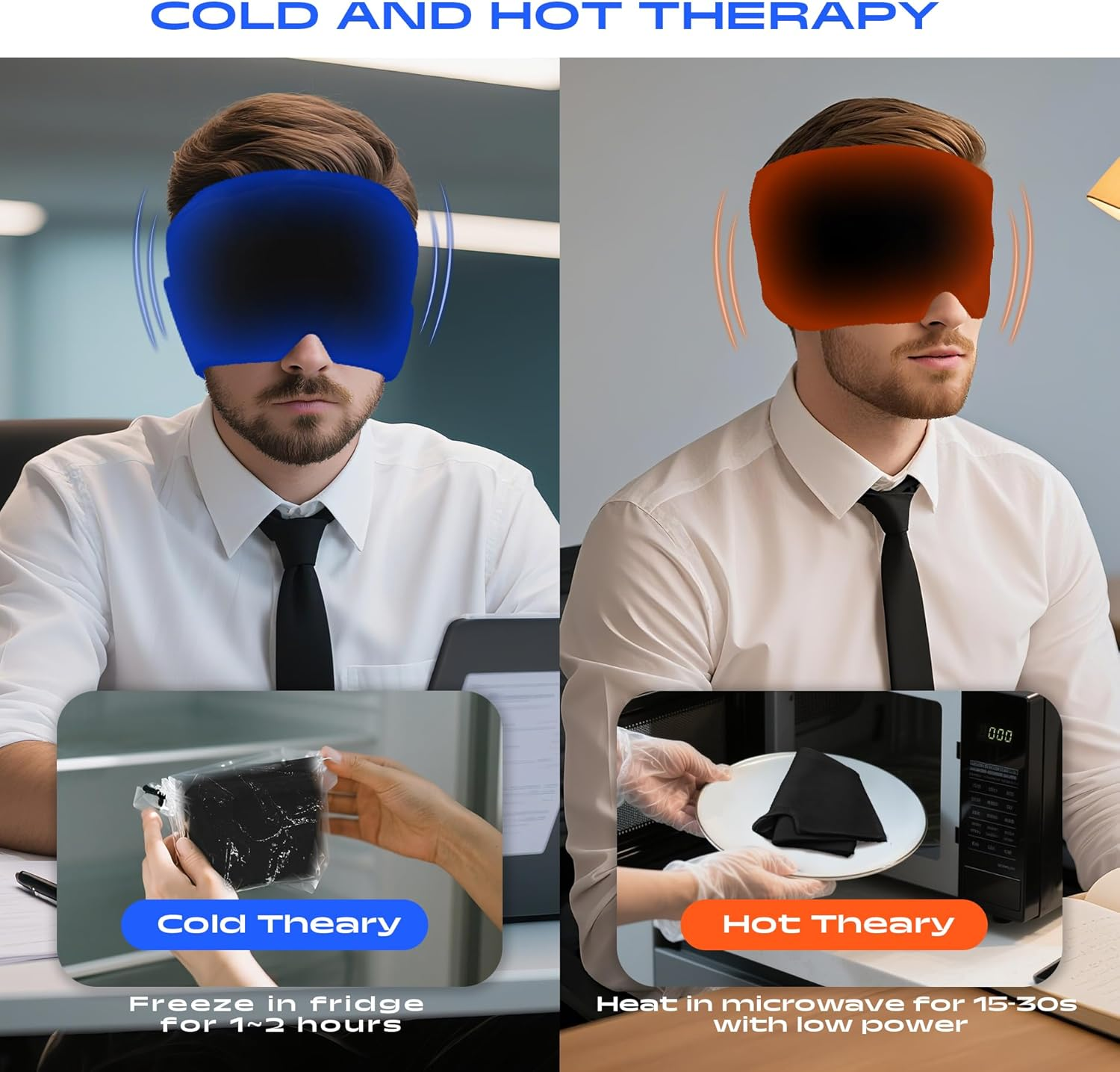 Migraine Relief Cap, Ice Cap for Migraines, Hot & Cold Therapy Hat, Cool Gel Head Wrap, Migraine Relief Products Device for Tension & Stress, Sinus, Puffy Eyes, Hangover and Stress Relief (Black) image number 5