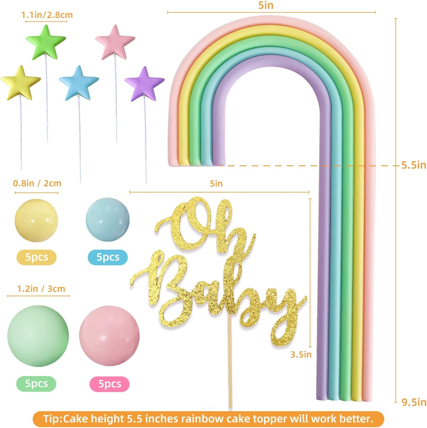 HAVAGDTM 27 PCS Oh Baby Cake Toppers Rainbow Decorations for Shower Born Birthday Welcome Themed Party Supplies HAVA-LS-KJ-ZXG017 image number 2