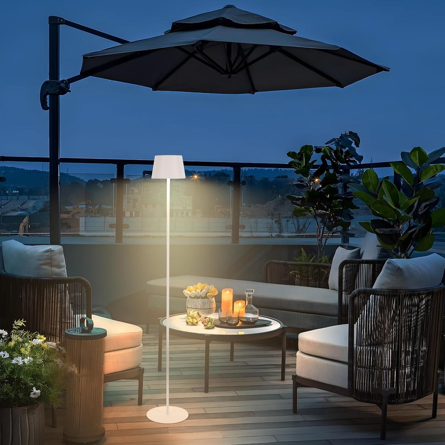 Homefire Outdoor Solar Floor Lamp 120 Cm: LED Floor Lamp Living Room Dimmable 3000 K - 6500 K with USB-C Rechargeable Battery White Wireless Floor Lamp Height Adjustable Waterproof for Indoor Garden image number 3