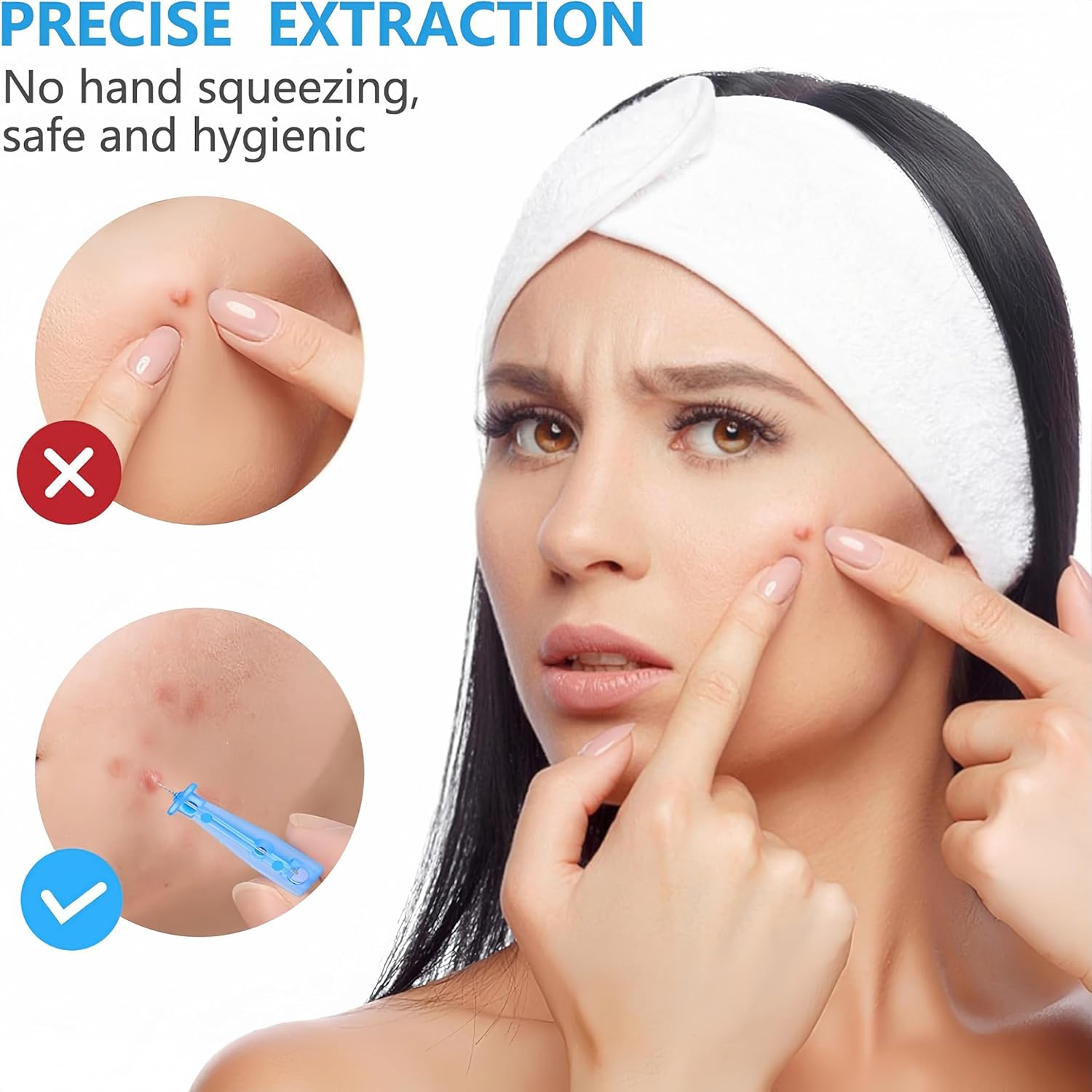 Febohao Blackhead Remover Tool 50Pcs Pimple Popper Kit Skin Care Acne Needle Nose Strips for Blackheads Pimple Extractor Pore Cleaner image number 4