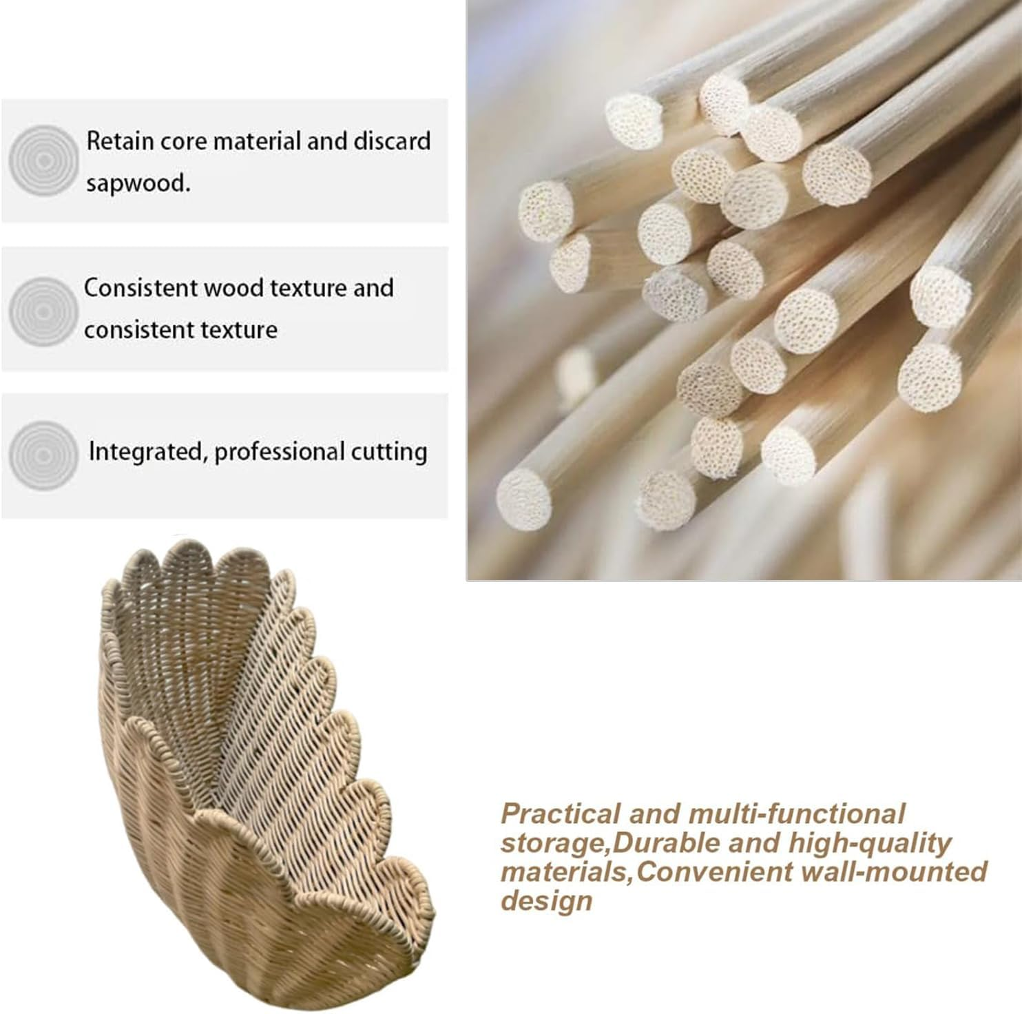 Yharnamite Wicker Hanging Basket, Rustic Scalloped Wall Hanging Woven Baskets for Kitchen, Bathroom, Living Room, Bedroom, 16X7X10 Inch image number 4