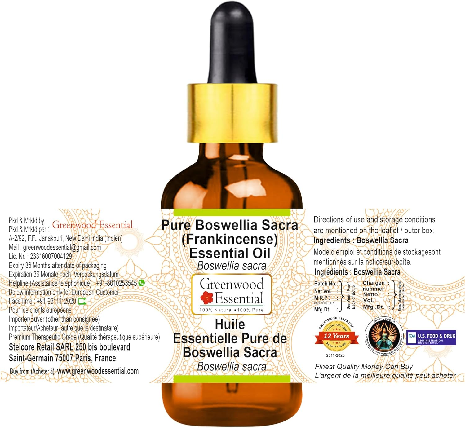 Greenwood Essential Pure Boswellia Sacra (Frankincense) Essential Oil (Boswellia Sacra) with Glass Dropper Steam Distilled for Personal Care 100Ml (3.38Oz) image number 5