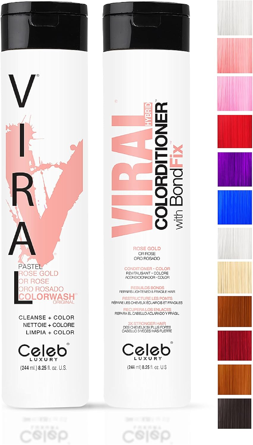 Celeb Luxury Gem Lites Duo Color Depositing Colorwash Shampoo & Conditioner Set + Bondfix Bond Rebuilder, Semi Permanent Hair Color, Vegan Hair Dye, Brown Tahitian Pearl