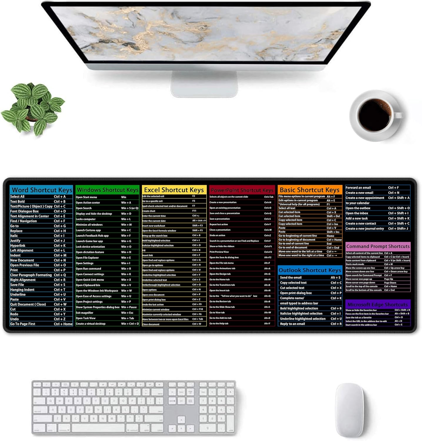 Computer Office Power Point Excel Word Outlook Command Prompt Shortcut Keys Shortcuts Gaming Keyboard Mouse Pad Mousepad Desk Mat Huge Extended XL Rubber Sole for Home Office(31.5"X 11.8") - Black image number 3