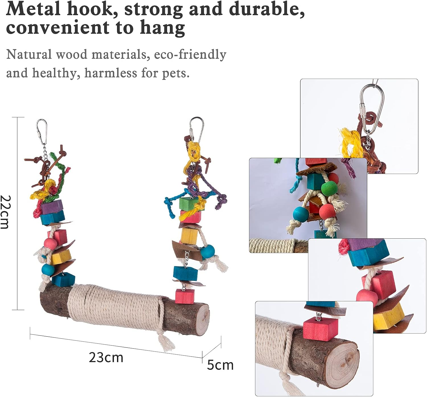 Staright Bird Swing Perch for Birds Chewing Toy Parrot Chew Toy Bird Cage Hanging Training Toy Accessories for Large Medium Birds image number 4