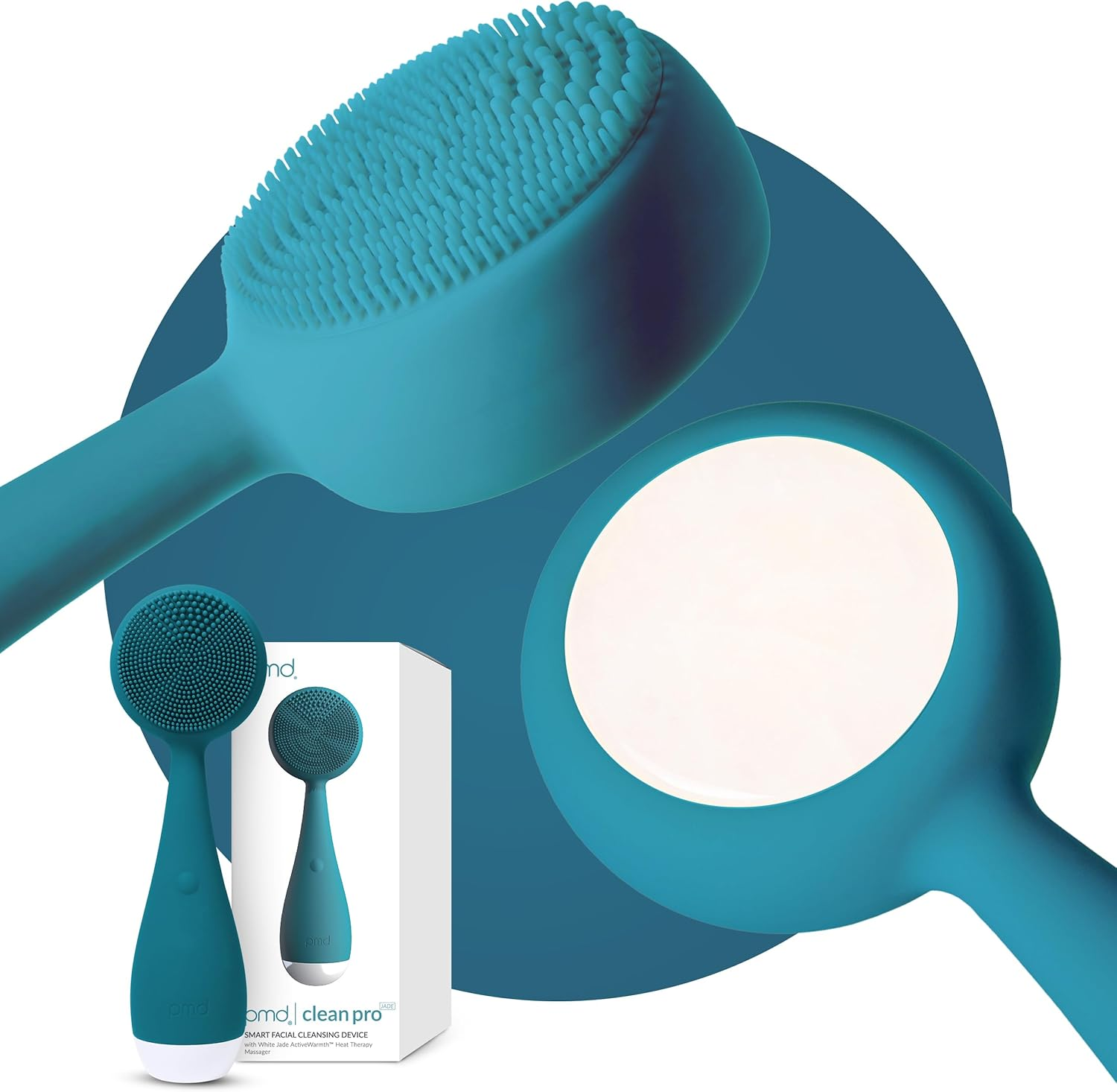 PMD Clean Pro Jade - Smart Facial Cleansing Device with Silicone Brush & Jade Gemstone Activewarmth Anti-Aging Massager - Waterproof - Sonicglow Vibration - Lift, Firm, and Tone Skin on Face and Body