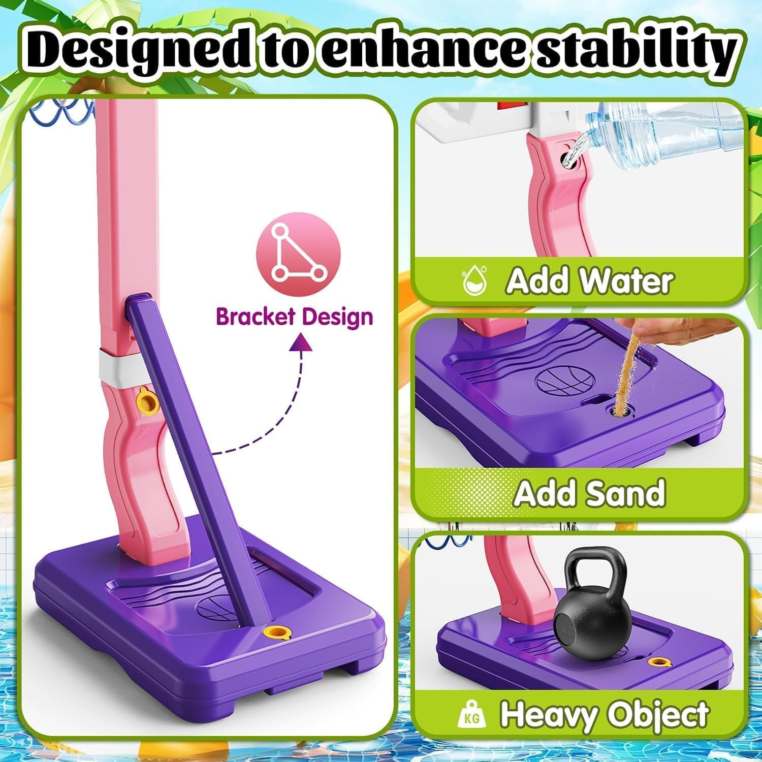 Toddler Basketball Hoop, Pool Basketball Hoop for Kids 2-8, Height Adjustable Indoor Outdoor Mini Basketball Hoop with 4 Balls, Basketball Toys Gifts for 2 3 4 5 6 7 8 Years Old Boys Girls - Blue image number 6