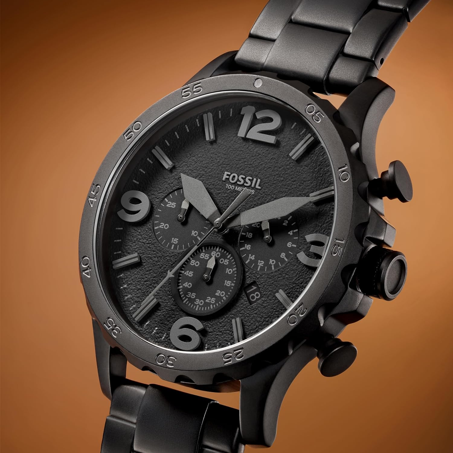 Fossil Men'S Nate Stainless Steel Analogue Watch, Black - Black image number 6