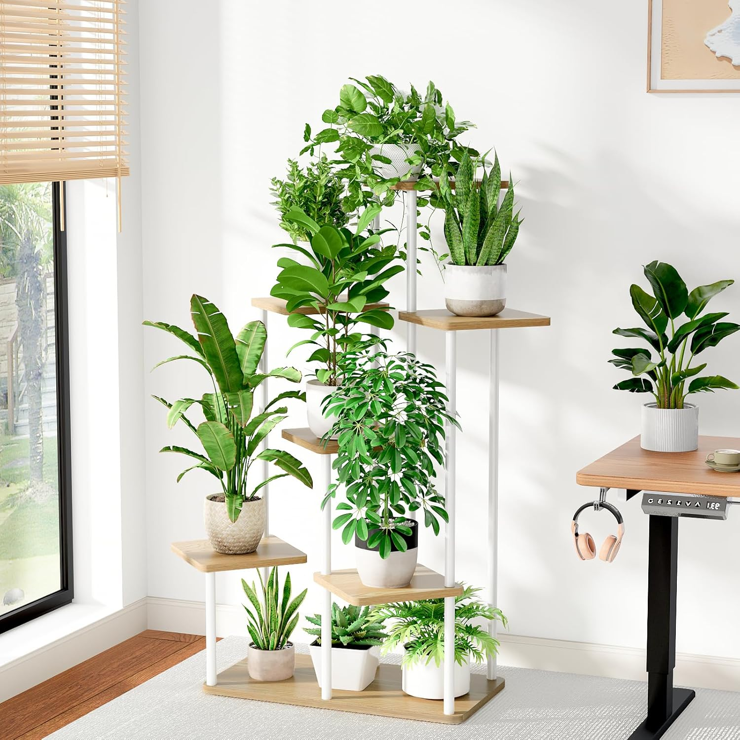 Bamworld 7 Tier Plant Stand Indoor,Large Metal Plant Shelf for Multiple Plants,Tall Tiered Flower Stand for Patio Garden Balcony Living Room Bedroom(White) image number 4