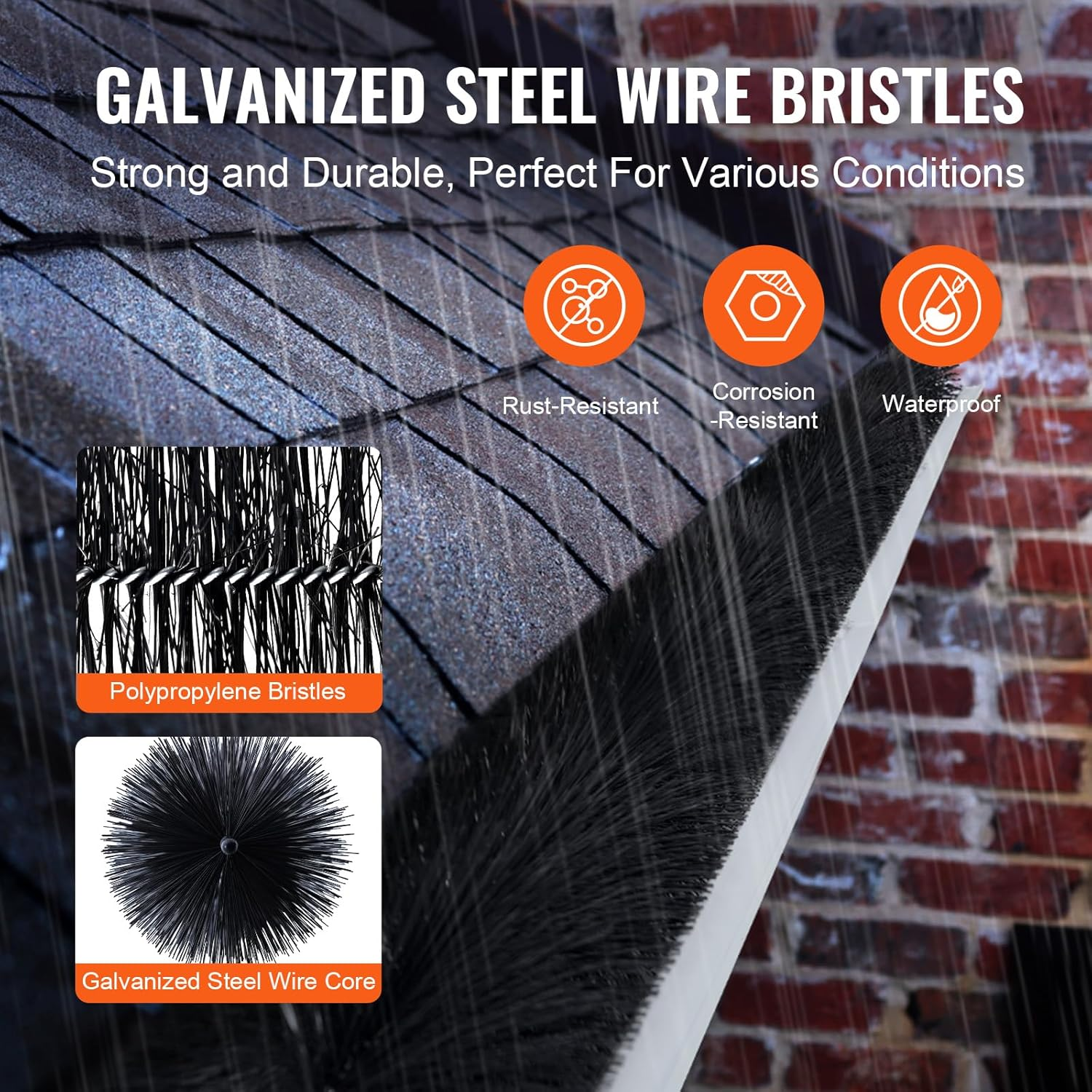 VEVOR Gutter Brush, 60 Feet Total Length 5.25 Inch Diameter Gutter Cleaning Tools, Ground-Level Gutter Brush Leaf Guard for 5 Inch Gutters, Easily Clear Roof Leaves and Debris, 20 Pack image number 4