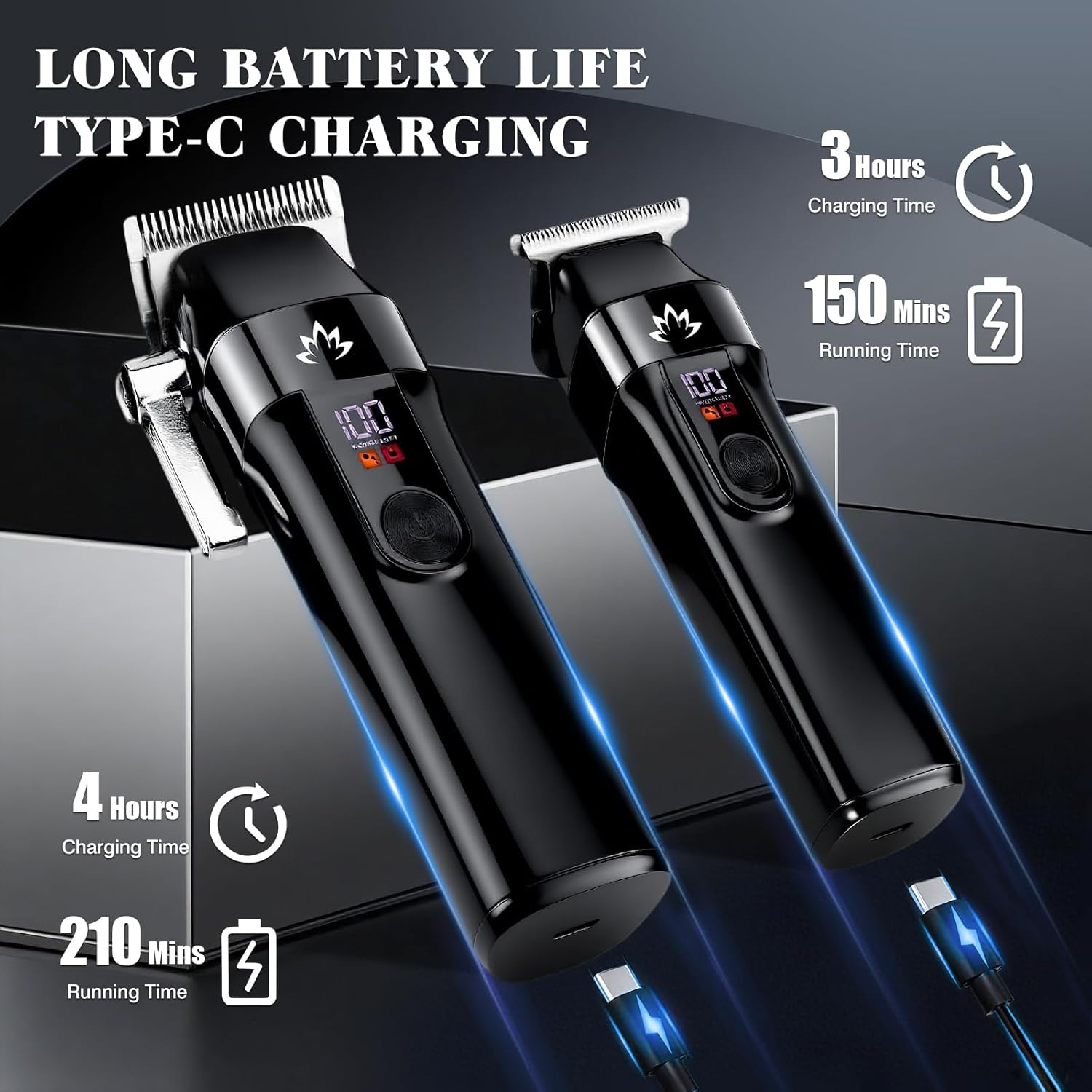 Suttik Hair Clippers for Men Cordless Hair Beard Trimmer Professional T-Blade Trimmer USB Rechargeable Hair Cutting Grooming Kit Barber Clippers Set LED Display image number 5