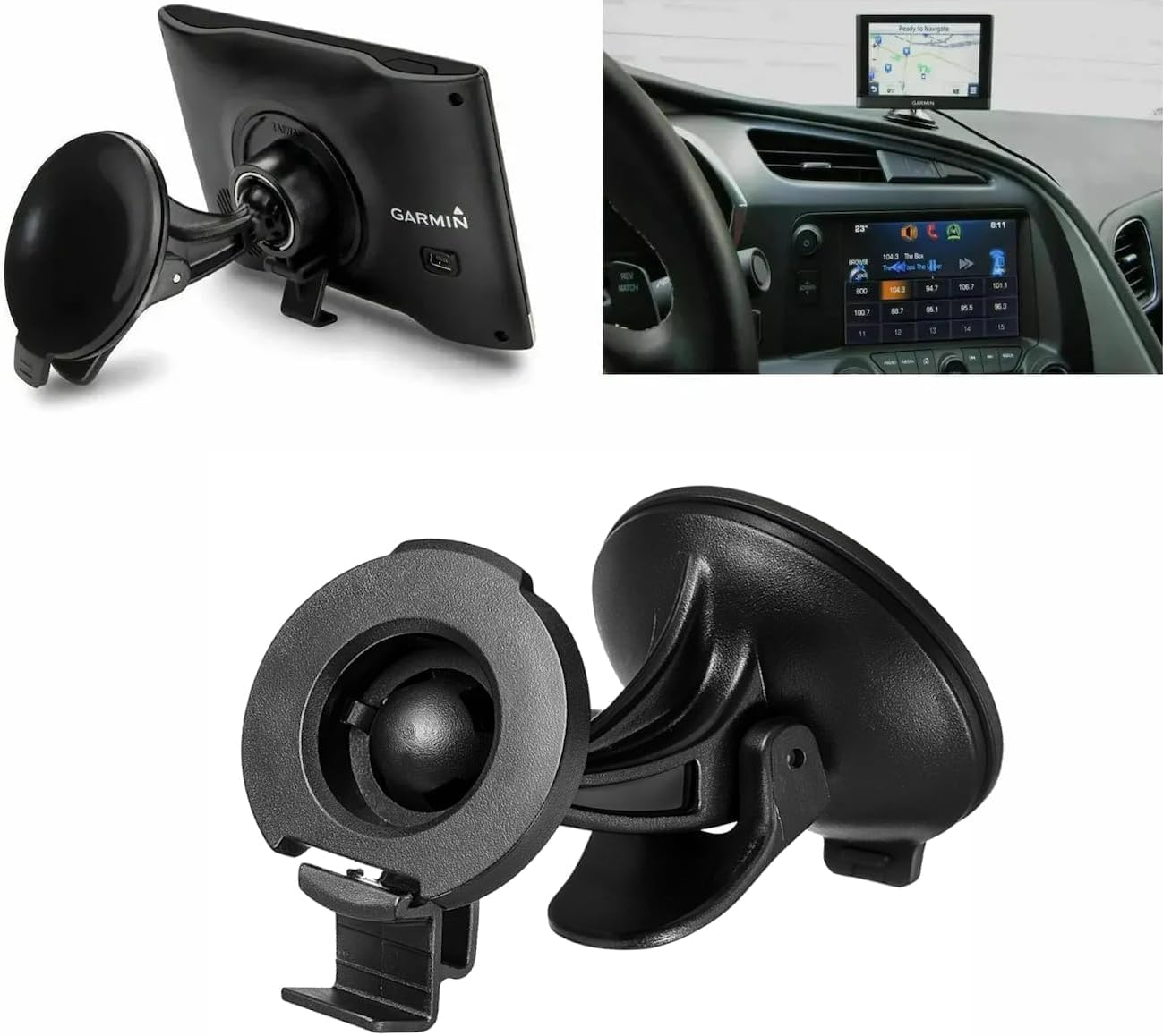 Windshield Suction Cup Bracket Cradle Complete Mount &ndash; Compatible Replacement for Garmin Drivesmart 50 51 61 65 70 76, Drive 51 55 60 61, N&uuml;vi 42 52 57 2539 2597 2689, RV 660 770, Dēzl 570 580 OTR700 image number 1