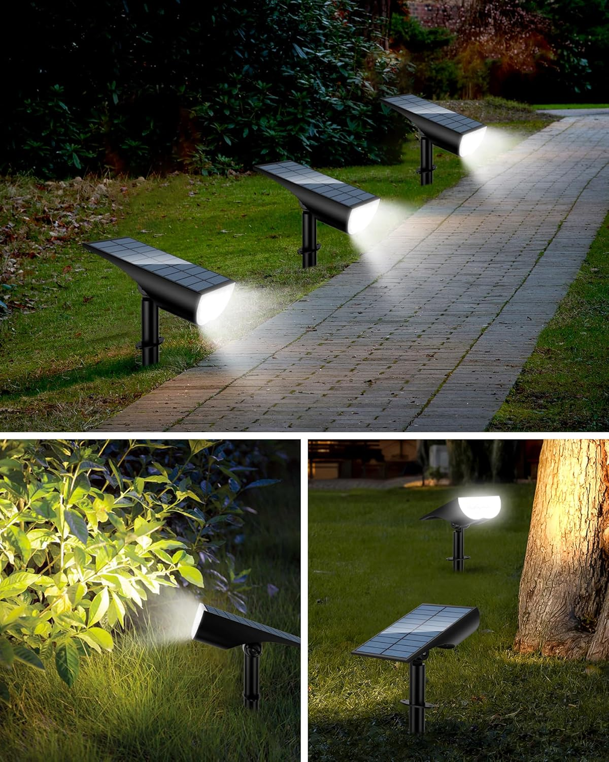 Solar Spot Lights Outdoor, Solar Lights Outdoor Waterproof IP65, 3 Brightness Modes Dusk to Dawn Landscape Spotlights for Yard Garden Pathway Tree Decoration, Cool White, 1 Pack