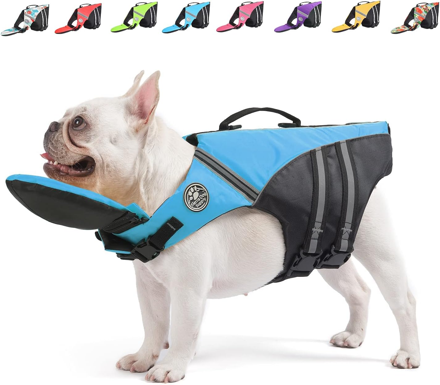 Mklhgty Dog Life Jacket, Reflective Dog Life Vest with Removable Neck Float High Buoyancy for Swimming and Boating, Ripstop Pet Safety Swimsuit Rescue Handle for Small Medium Large Dogs