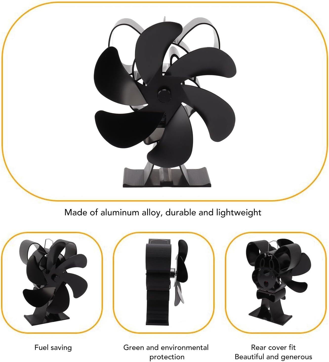 6 Blades Heat Powered Stove Fan Black Wooden Range Hood Fan Cooktop Fan for Melt, Fanner for Lt420, Fireplace Fans image number 1