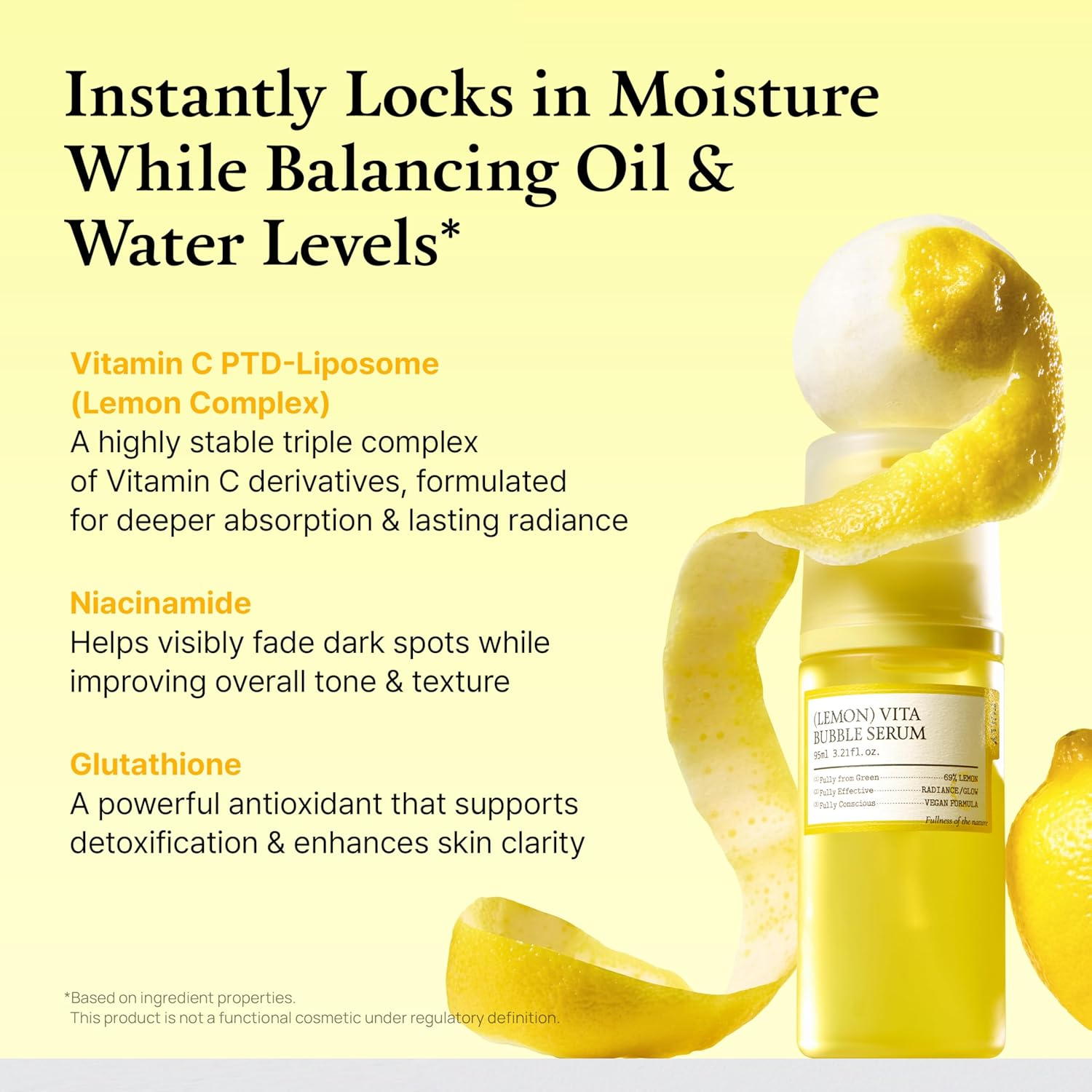 FULLY Lemon Vita Bubble Facial Serum, 69% Organic Jeju Lemon Water & Vitamin C, Lightweight Microbubble Texture, Niacinamide + Glutathione, Vegan Korean Skincare, 95Ml image number 2