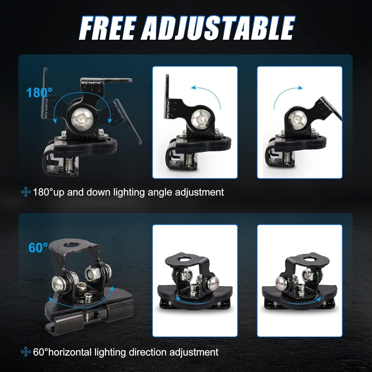 LED Light Mounting Brackets Black No Drilling 304 Stainless Steel Adjustable Pillar Hood Light Mount Bracket Clamp Holder for Jeep off Road Vehicle Trucks SUV 2Pack image number 5