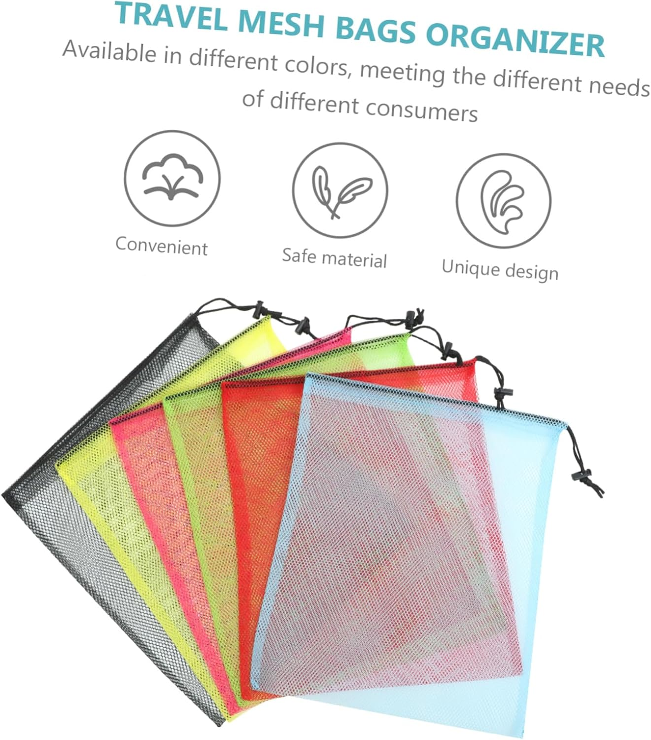 NIYANGLE 12Pcs Nylon Polyester Mesh Drawstring Bags Laundry Storage Sacks for Sports Equipment Travel Beach Swimming Gear with Multi-Color Set image number 3
