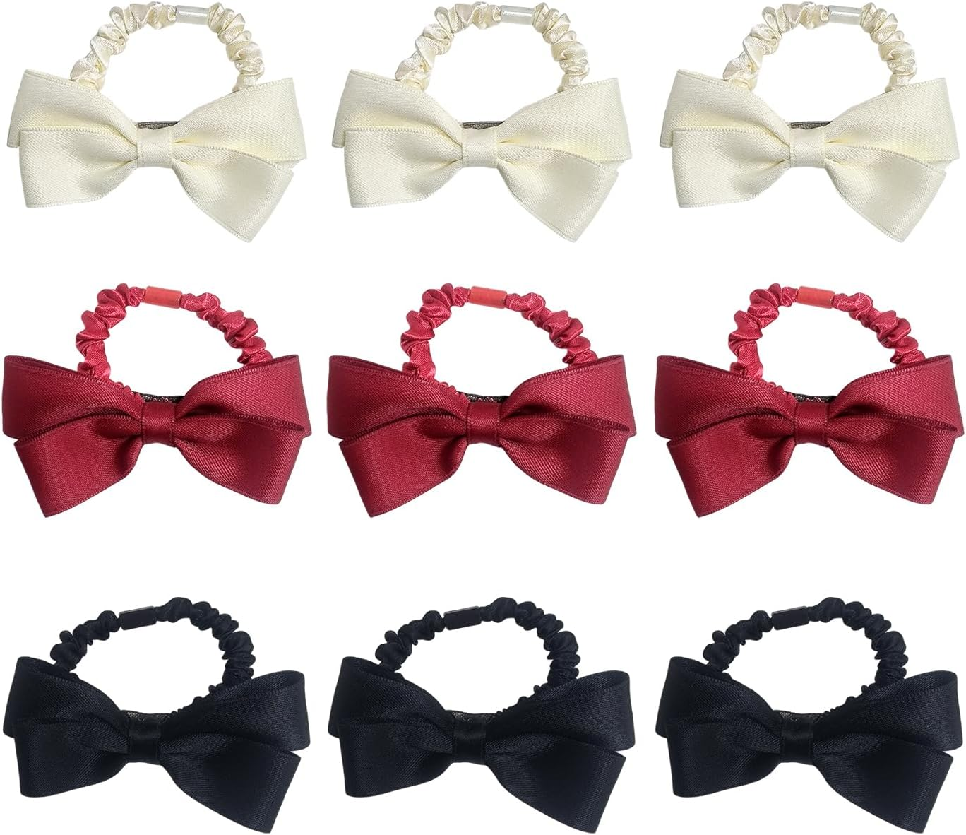Pack of 9 Bow Hair Rings, Elastic Hair Rings, Simple and Versatile Hair Rings, Satin Hair Accessories and Hairstyle Design Accessories. image number 2