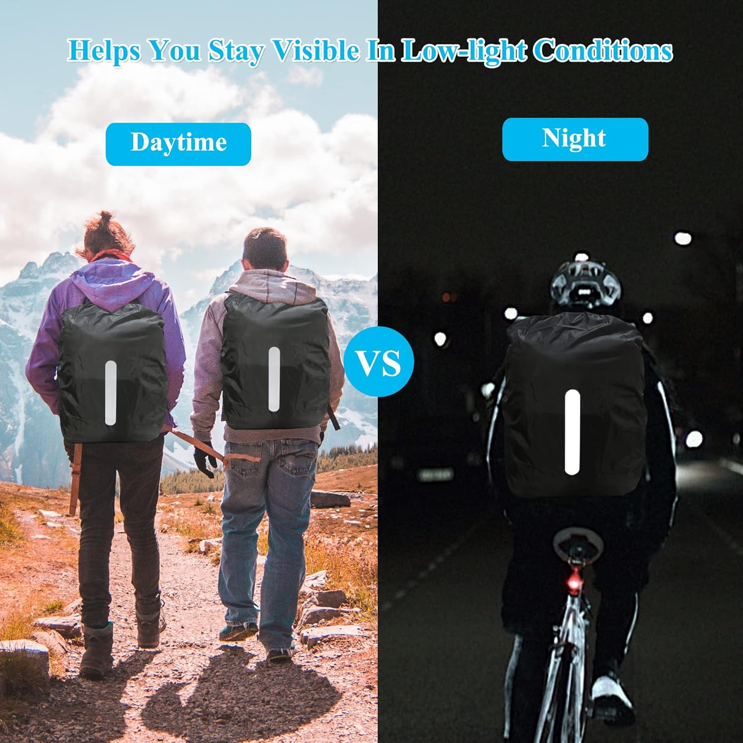 Rain Cover for Backpacks with Reflective Strips, 15L-50L Waterproof Backpack Rain Cover with Storage Bag, Rain Cover School Bag for Hiking, Camping, Travel, Cycling image number 5