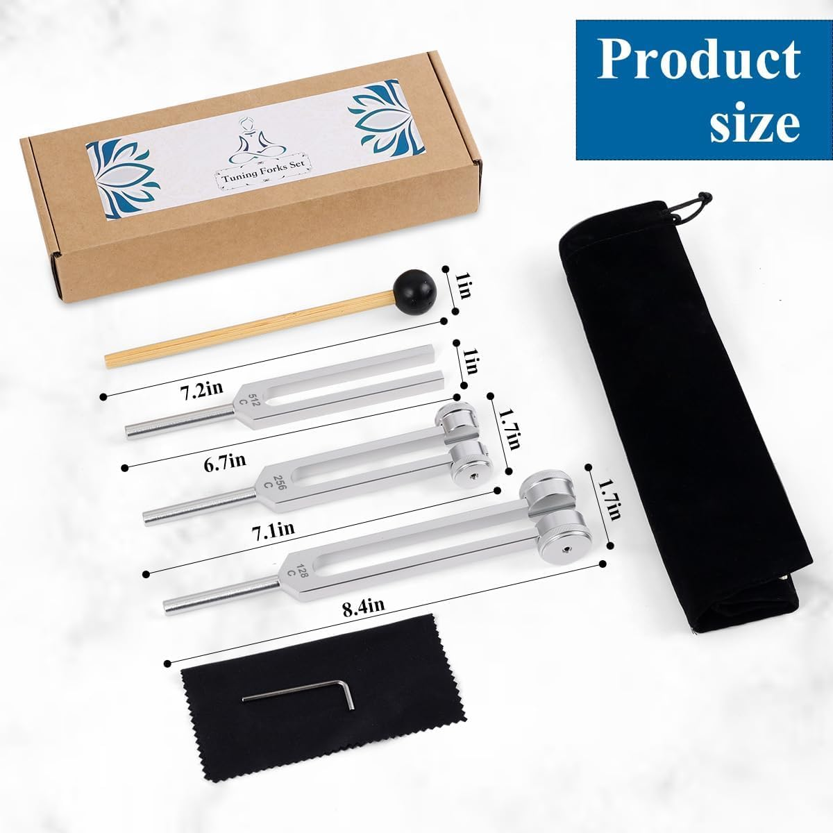 Tuning Fork Set (128Hz, 256Hz, 512Hz) with Reflex Hammer & Storage Bag - Professional Grade Aluminum Alloy Forks for Sound Healing, Chakra Balancing, Medical Exams & Yoga Therapy image number 3
