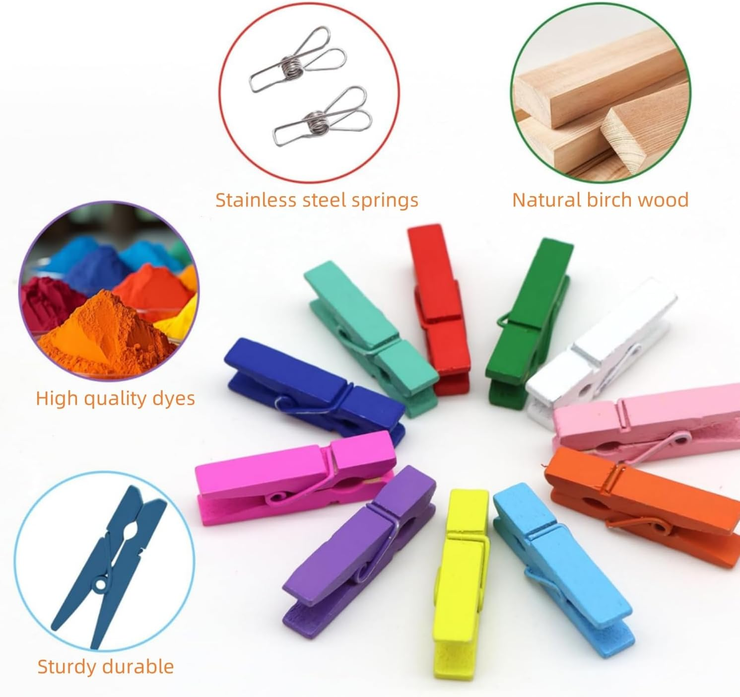 100 Pcs Wooden Photo Clips, Colorful Natural Wooden Clothes Pins, Mini Wooden Pegs Clips for Hanging Photos Peg Paper, Craft DIY Wall Decoration (Rainbow Colors) image number 5