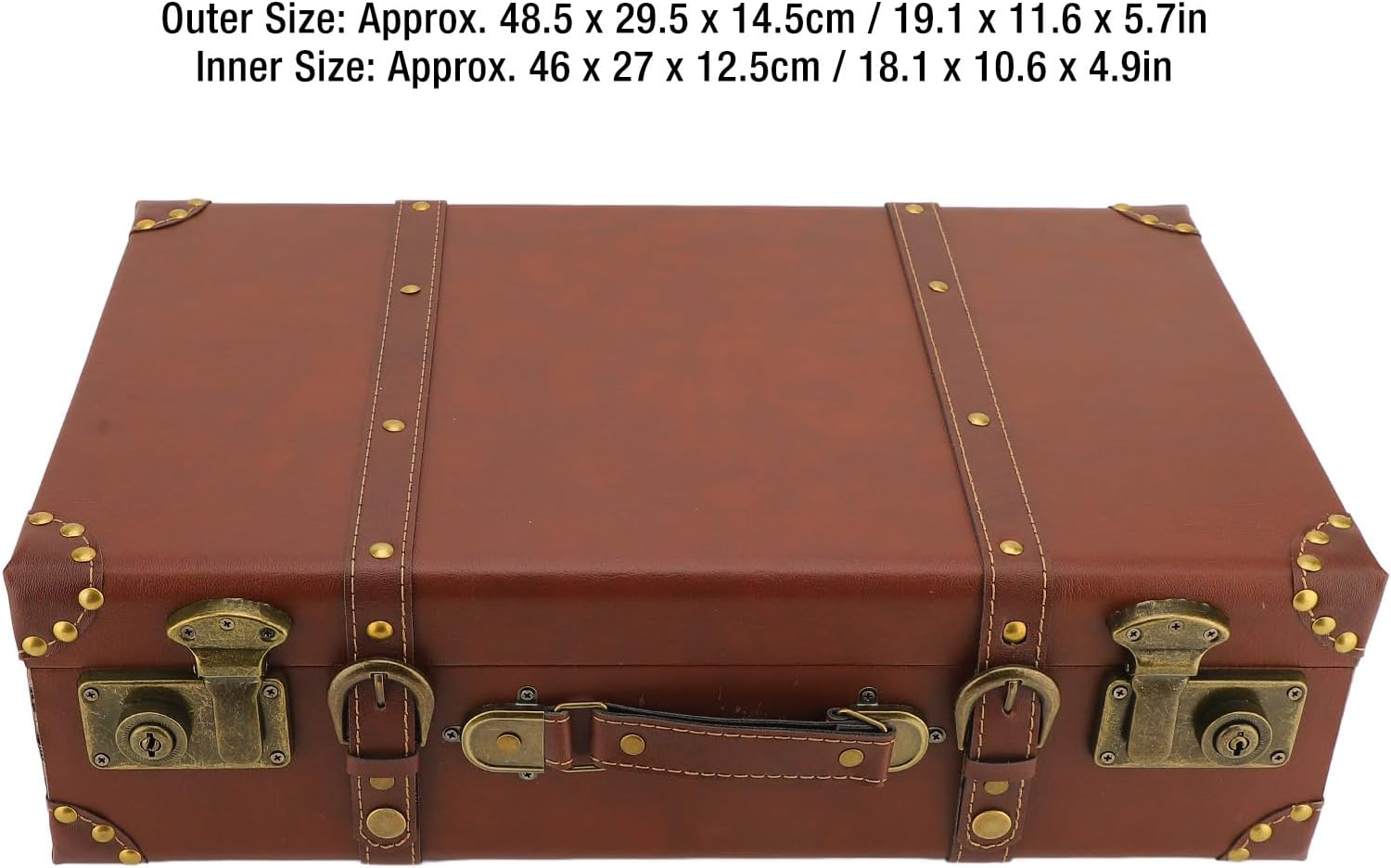 Vintage Leather Suitcase, Small Travel Case, with Alloy Lock, Carry on Overnight Case for Men and Women, Decorative Trunk, Brown image number 2