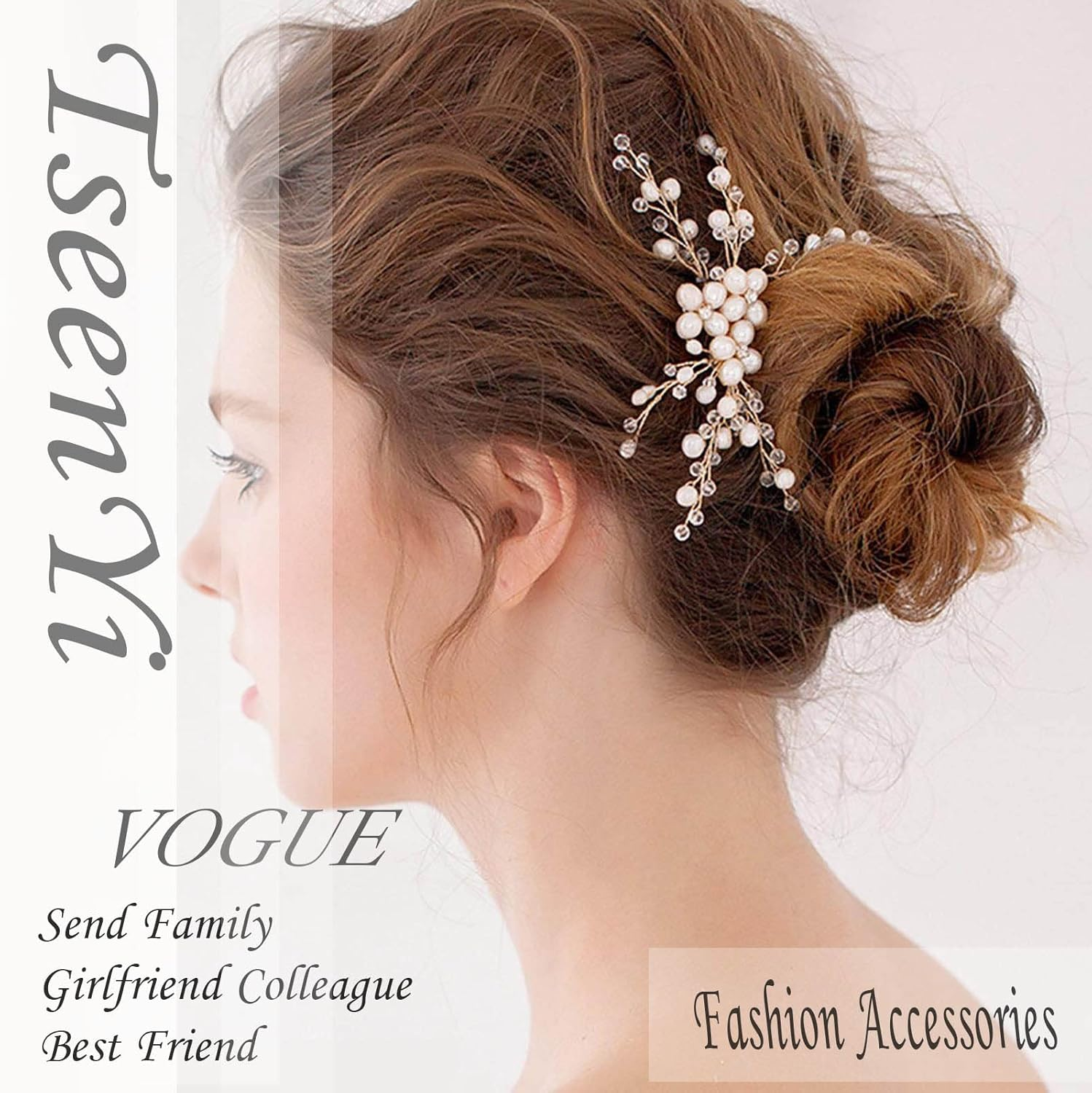 Tseenyi Bridal Hair Accessories Hair Clips Rhinestone Pearl Hair Pin Crystal Flower Hair Pins Jewellery for Women and Girls Wedding Dress Headpiece Bridesmaid (Gold)