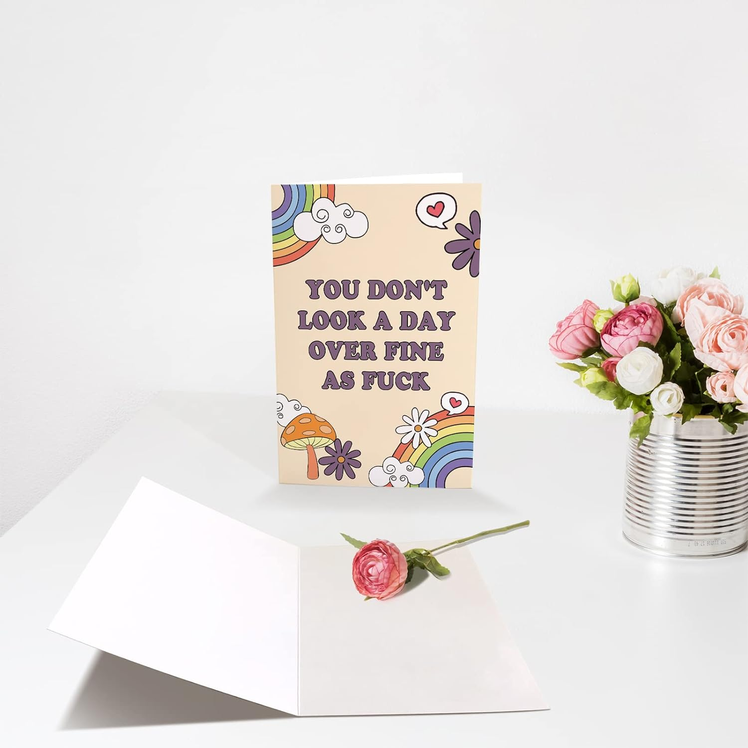 Chenive Funny Birthday Card for Her, Happy Birthday Card for Wife Girlfriend, Rainbows Bday Greeting Card for Friend Bestie, You Don'T Look a Day over Fine as F*Ck, 20.5Cm X 13.5Cm