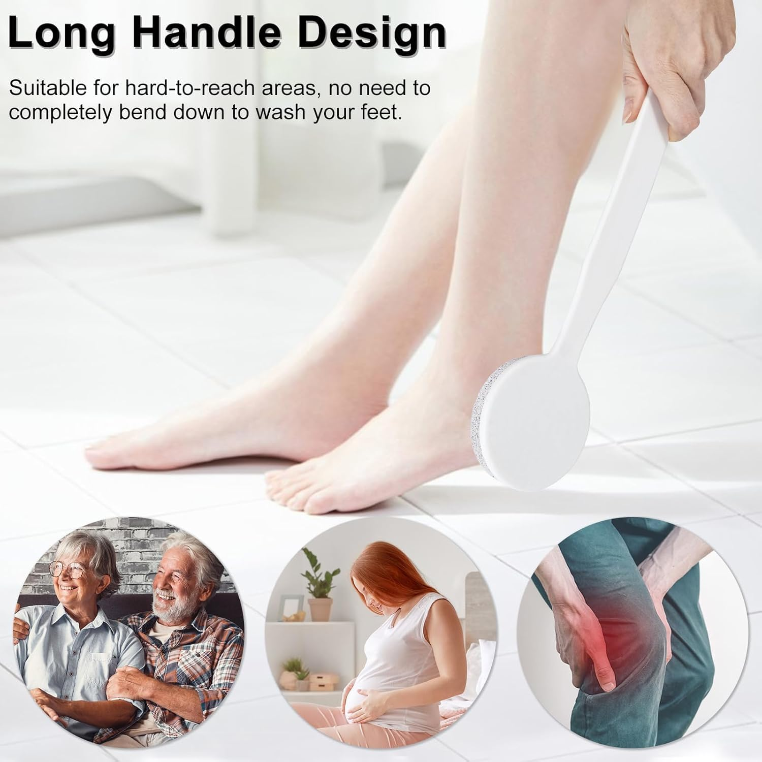 Pumice Stone for Feet with Long Handle, Hard Skin Callus Remover, Scrubber and Exfoliator for Dead Dry Skin, Softer & Smoother Feet, Pedicure Tool (Style 1, One Size) image number 4