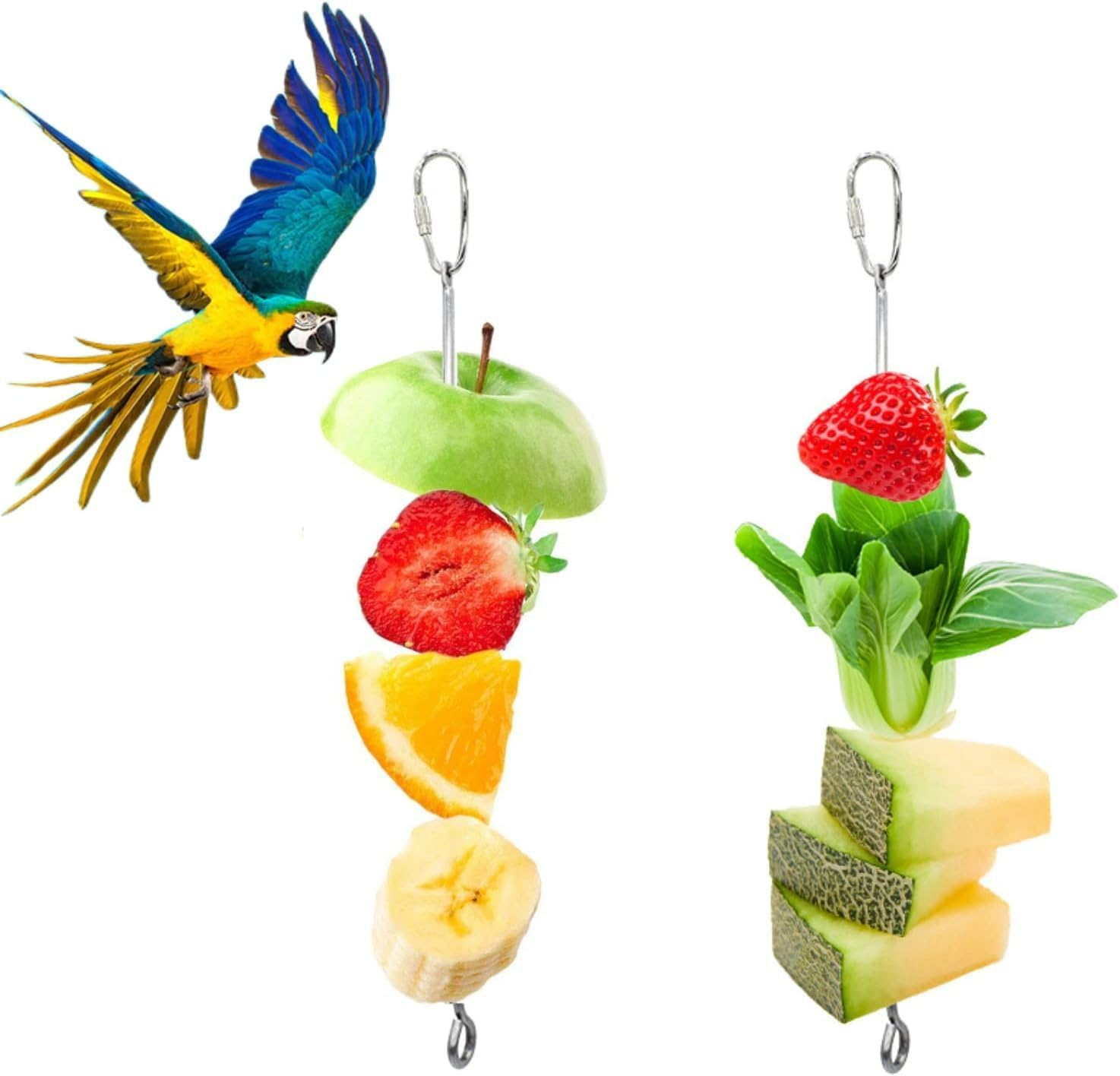 Fokmuaex 2PCS Stainless Steel Hanging Corn Holder for Squirrels & Parrots - Outdoor Squirrel Feeder with Fruit Vegetable Skewer, Bird Cage Food Fork & Foraging Toy for Birds image number 3