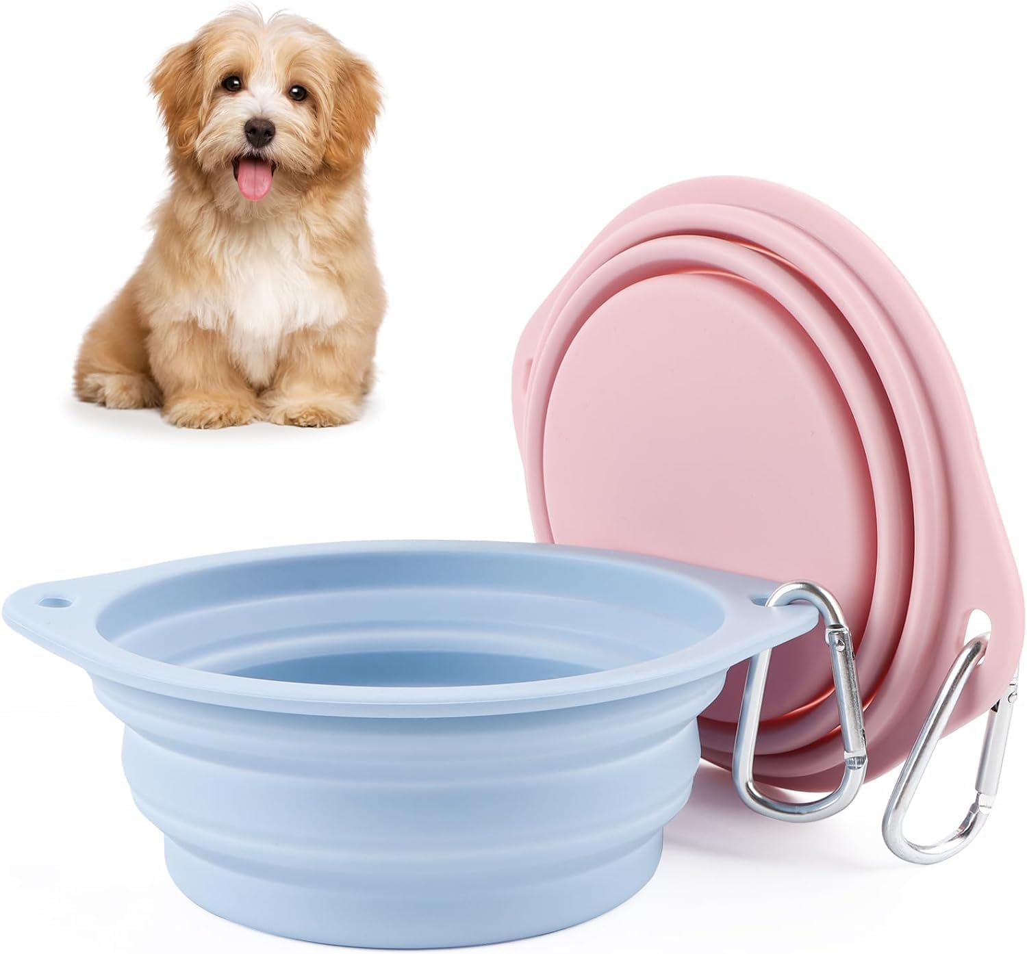 Pack of 2 Foldable Travel Bowls, Leak-Proof Dog Bowls, Foldable Silicone Water Bowl for Dogs on the Go and Pets for Water and Food (Pink, Blue) image number 6