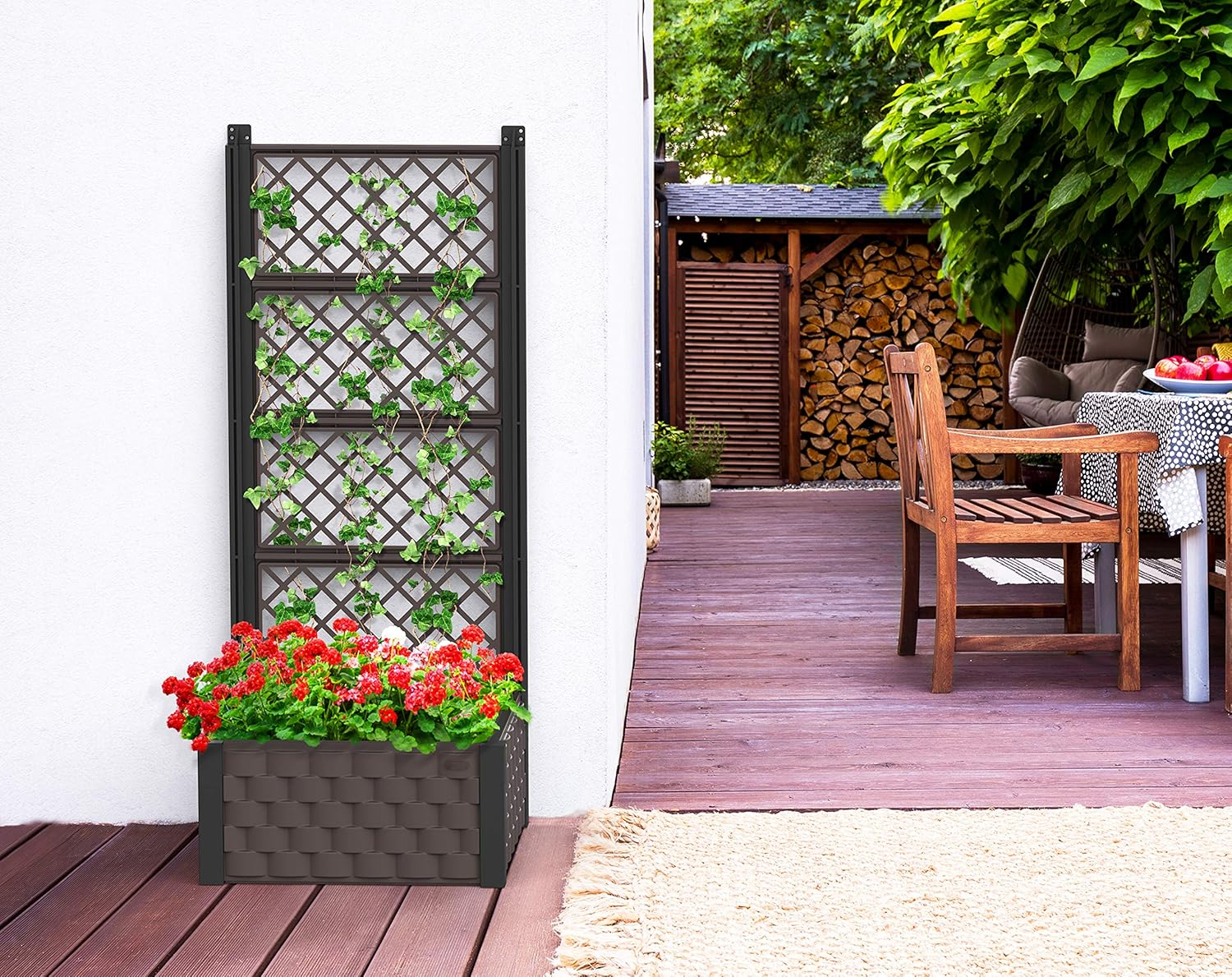 Duramax Rectangular Raised Garden Bed with Trellis, Ideal for Indoor & Outdoor Planting, Weatherproof & Extendable Trellis Planter, Grow Herbs, Flowers and Vegetable Planter, 12L Capacity, Grey