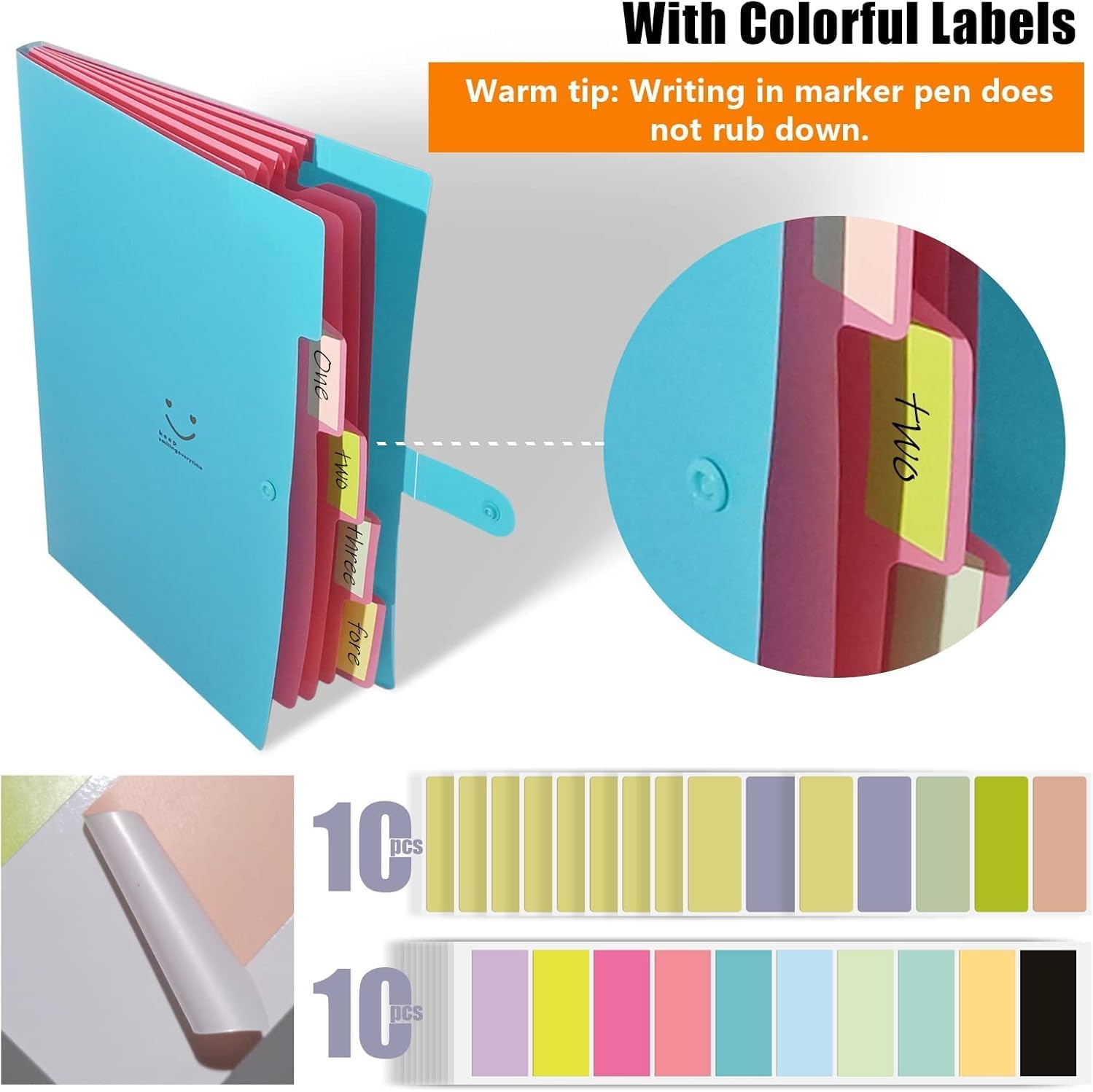 SOVYOULIVE 10PCS Expanding File Folder with Labels, 5 Pocket A4 Letter Size Accordion File Organizer for Document School Office Supplies(10 Colors)