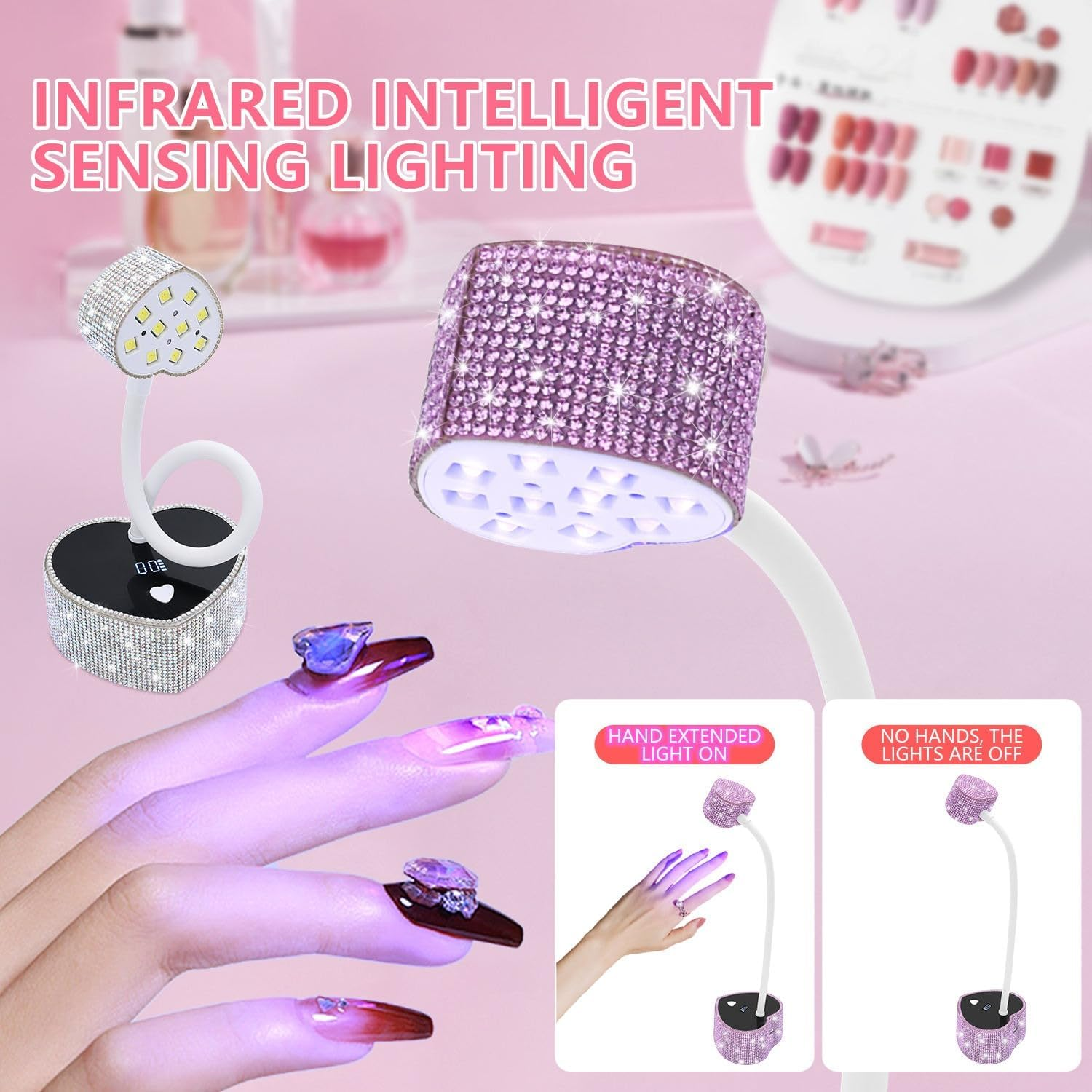 Bouzaak UV LED Nail Lamp, Heart Shaped UV Light for Gel Nails Polish, Rechargeable 36W Quick Drying Goosenecks Flash Cure Nail Dryer (Purple) - Silver image number 4