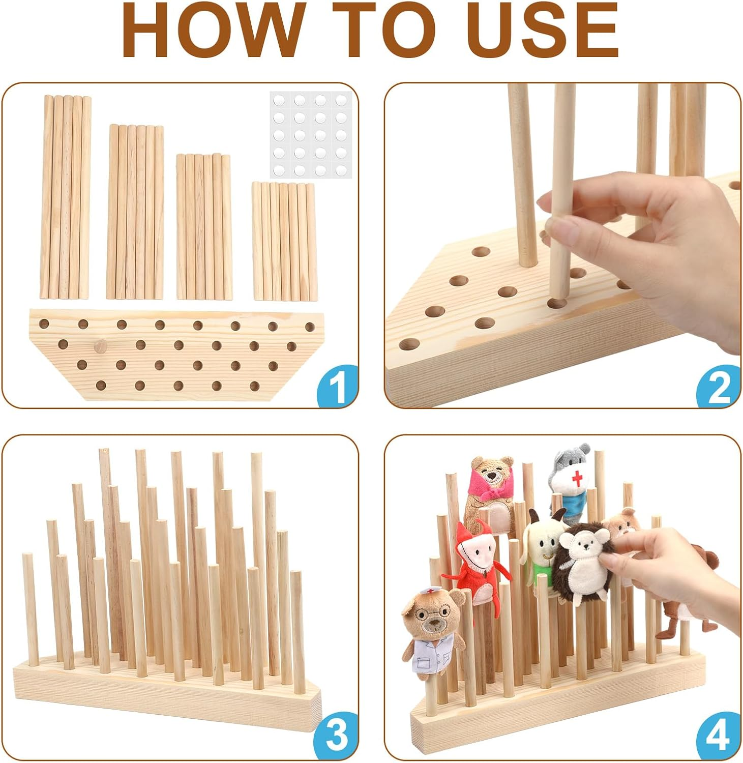 Finger Puppets Stand 11.8 X 3 Inch Wooden Finger Puppet Holder for Kids Toddlers Classroom Home anti Crush Stand for Storage and Easy Accessibility