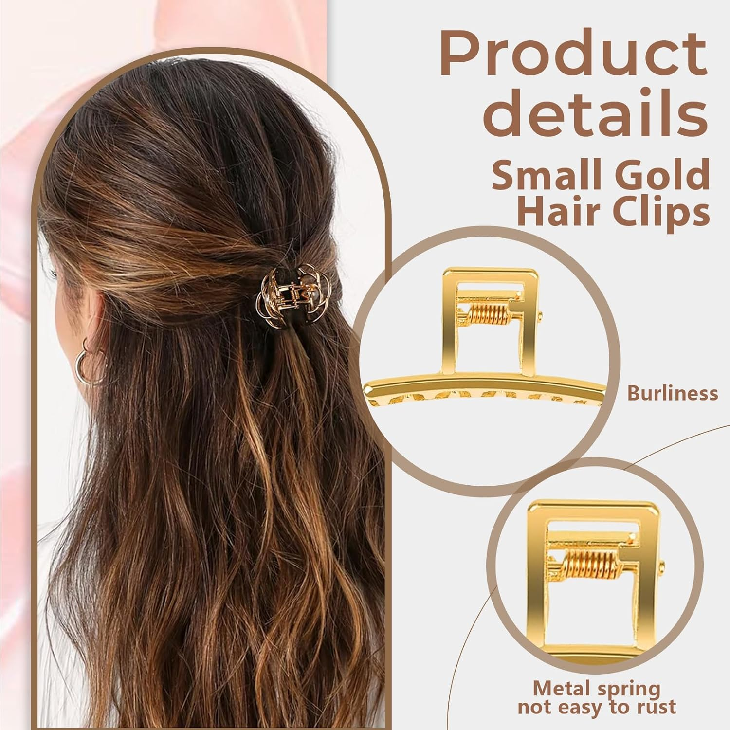 Goiern Small Gold Hair Clips, Pack of 8 Mini Hair Clips for Women, Metal Hair Accessories, Mini Hair Clips for Thick and Thin Hair image number 4