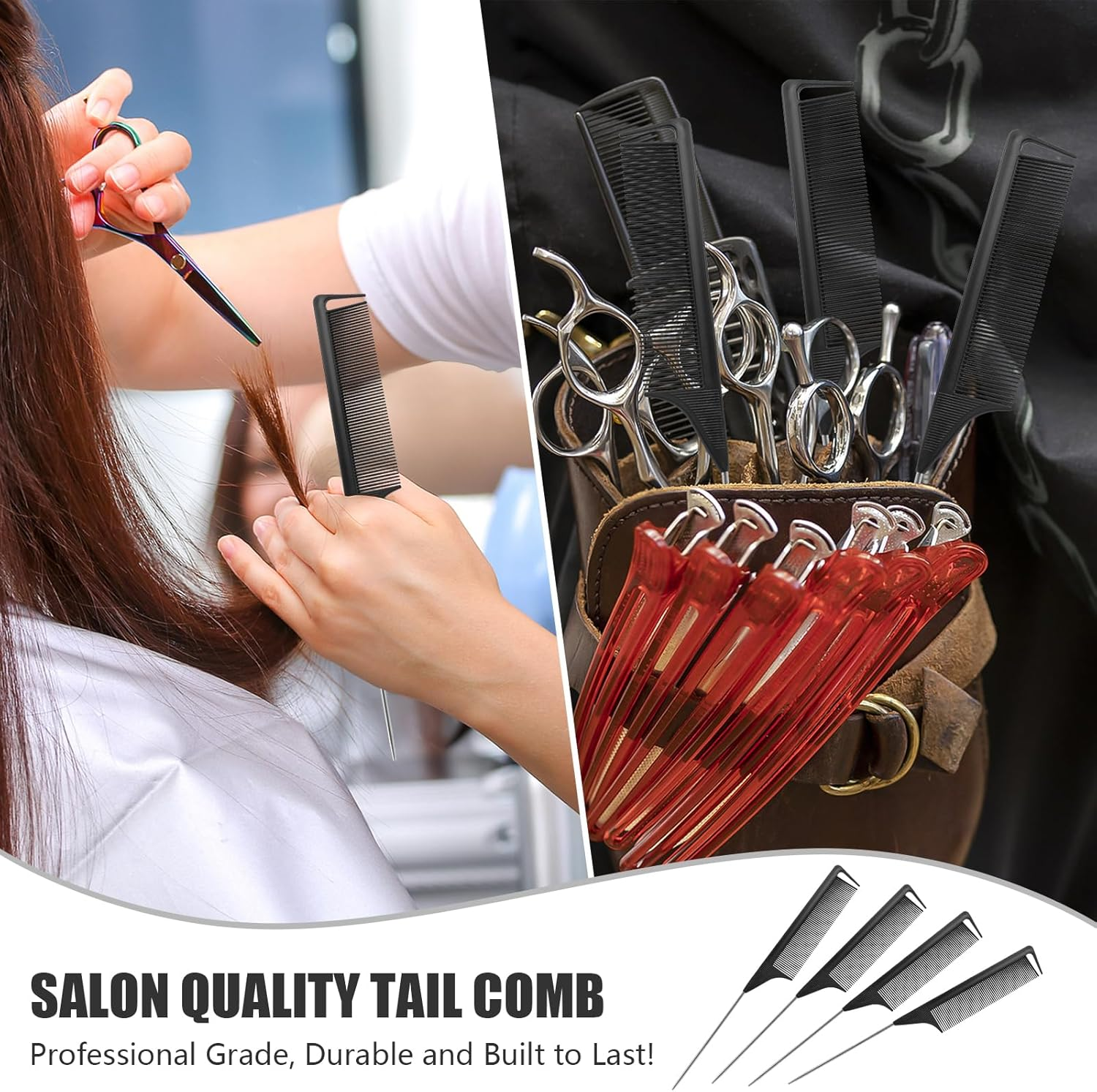 NICEMOVIC 36 Pcs Parting Comb, Rat Tail Combs for Women Girls, Rattail Comb with Stainless Steel Pintail, anti Static and Heat Resistant Teasing Combs for Braiding Hair Styling (Black)