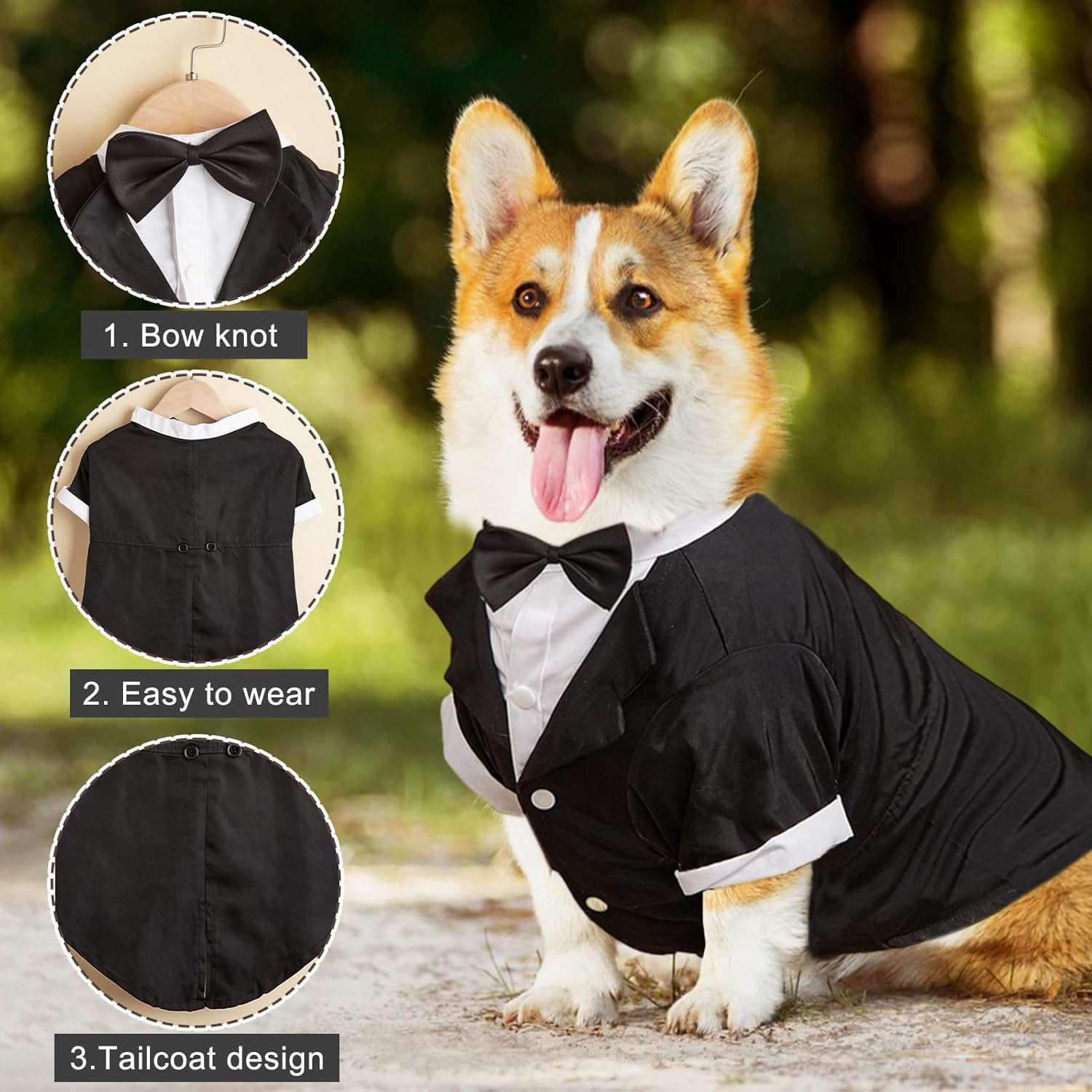 Dog Formal Outfit Wedding Tux with Bowtie Dog Tuxedo Dog Suit Set Breathable and Soft Dog Shirt Suitable for Small Medium Large Dog Pets Black (L) image number 6